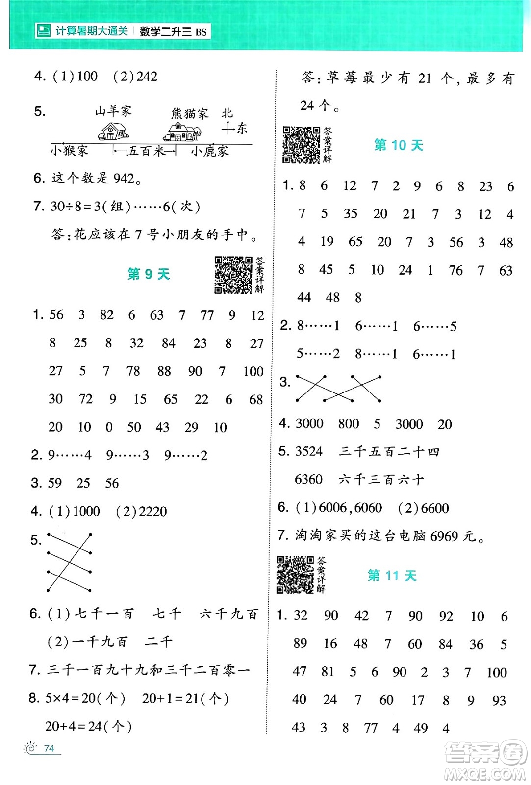 寧夏人民教育出版社2024年春經(jīng)綸學(xué)霸學(xué)霸的暑假計(jì)算暑假大通關(guān)二升三年級(jí)數(shù)學(xué)北師大版答案