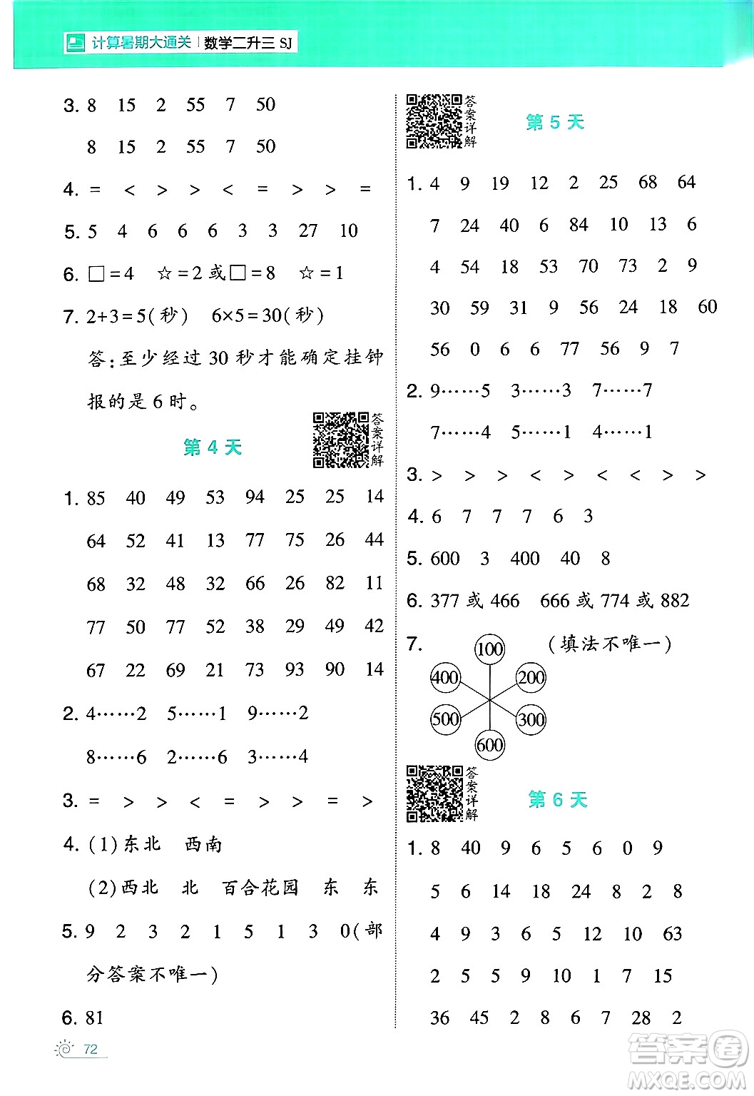 寧夏人民教育出版社2024年春經(jīng)綸學(xué)霸學(xué)霸的暑假計算暑假大通關(guān)二升三年級數(shù)學(xué)蘇教版答案