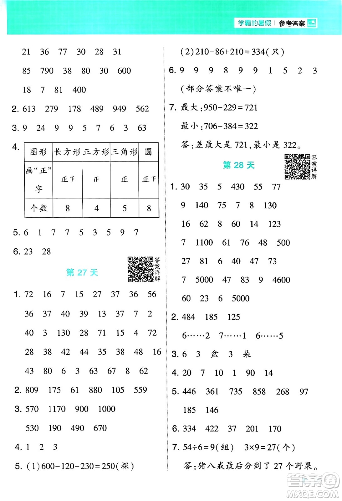 寧夏人民教育出版社2024年春經(jīng)綸學(xué)霸學(xué)霸的暑假計算暑假大通關(guān)二升三年級數(shù)學(xué)蘇教版答案