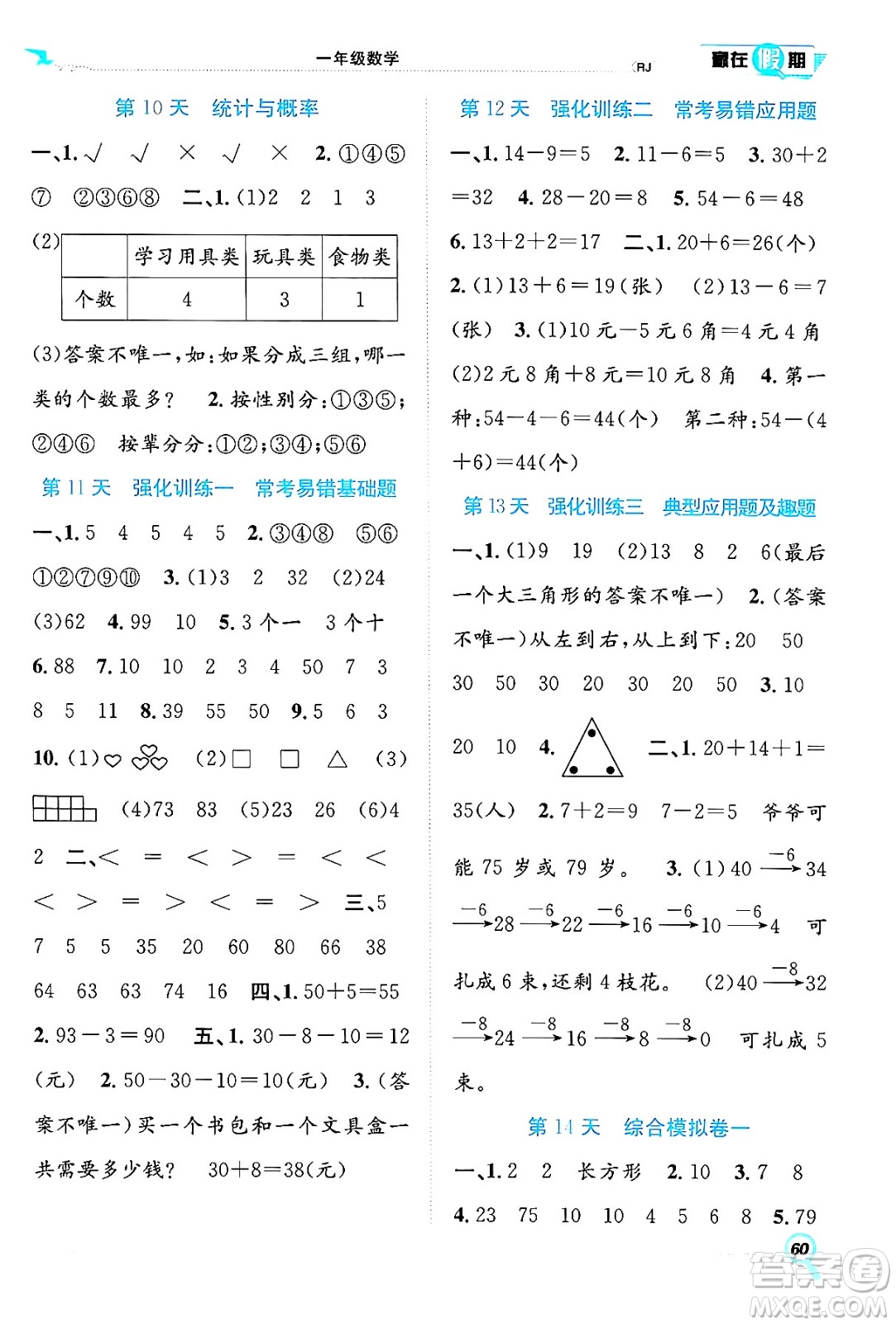 合肥工業(yè)大學(xué)出版社2024年春贏在假期期末+暑假一年級(jí)數(shù)學(xué)人教版答案