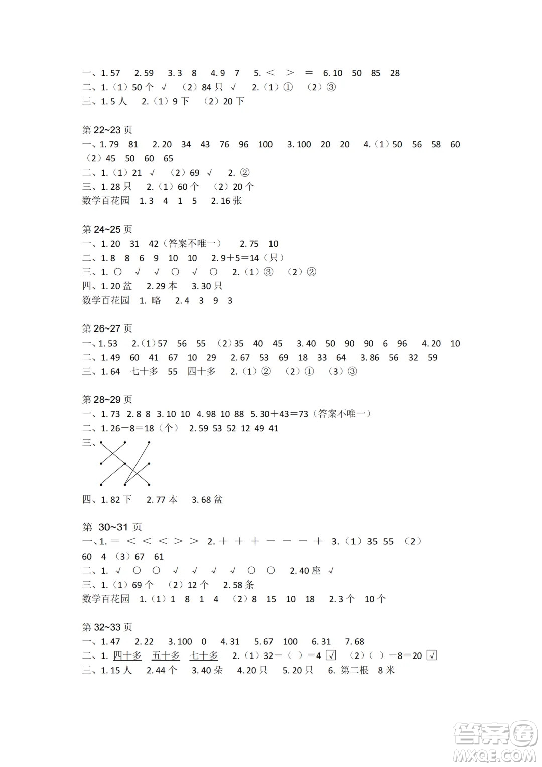 江蘇鳳凰教育出版社2024年春快樂暑假小學(xué)數(shù)學(xué)一年級數(shù)學(xué)蘇教版答案