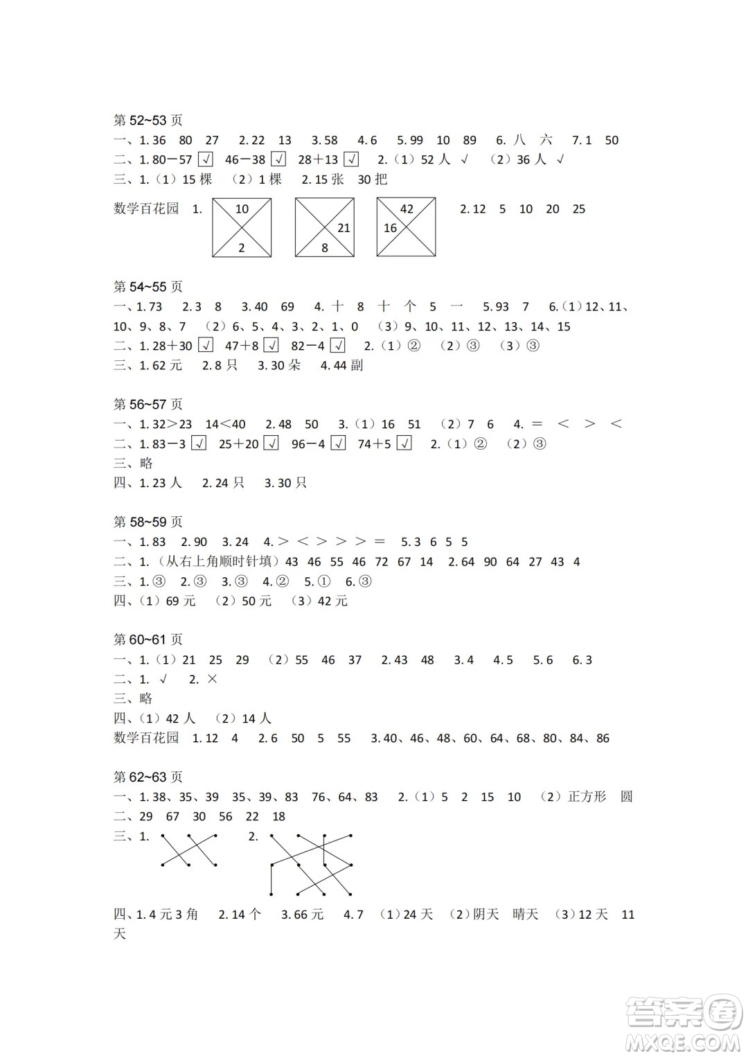 江蘇鳳凰教育出版社2024年春快樂暑假小學(xué)數(shù)學(xué)一年級數(shù)學(xué)蘇教版答案