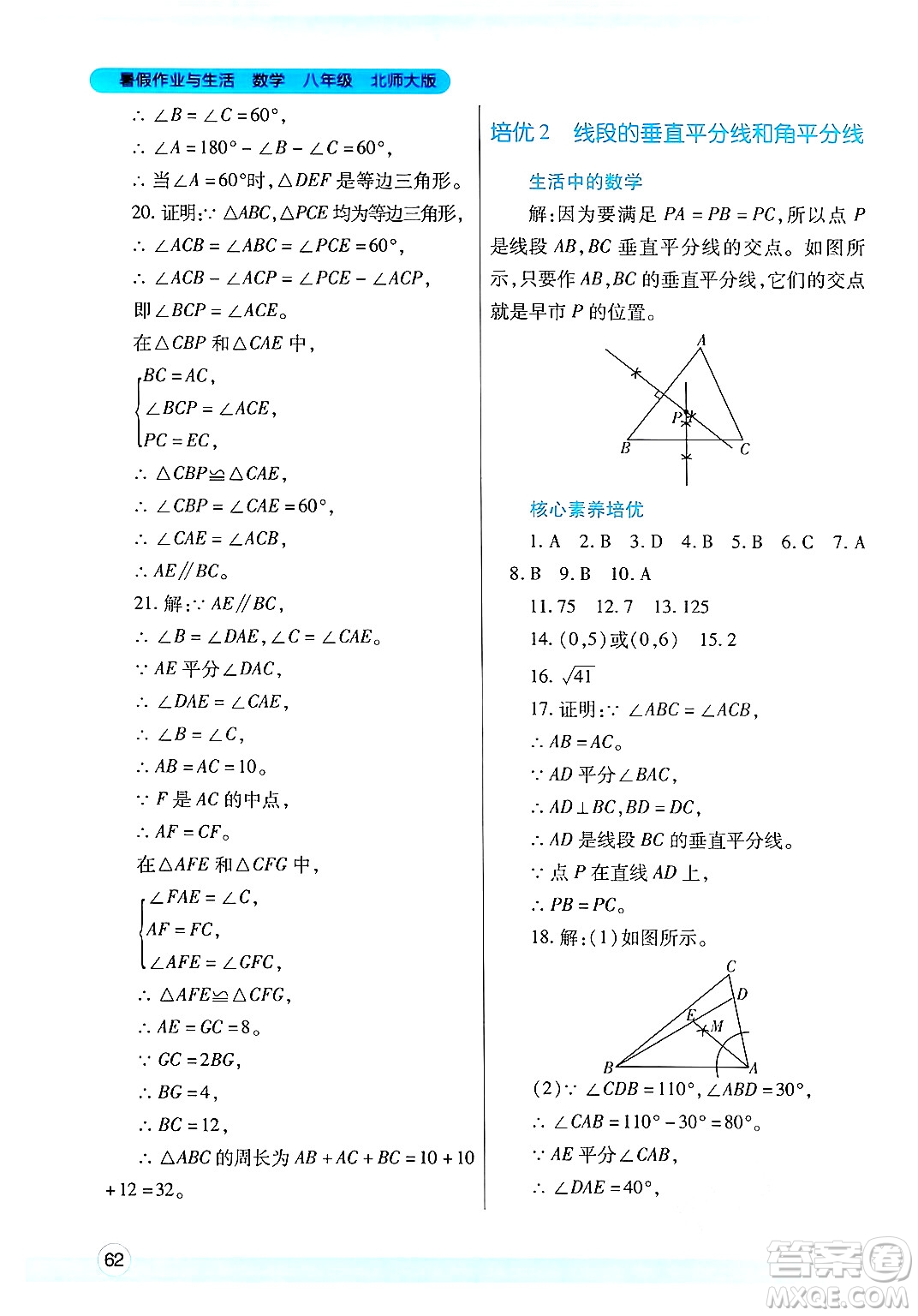 陜西師范大學(xué)出版總社有限公司2024年暑假作業(yè)與生活八年級(jí)數(shù)學(xué)北師大版答案