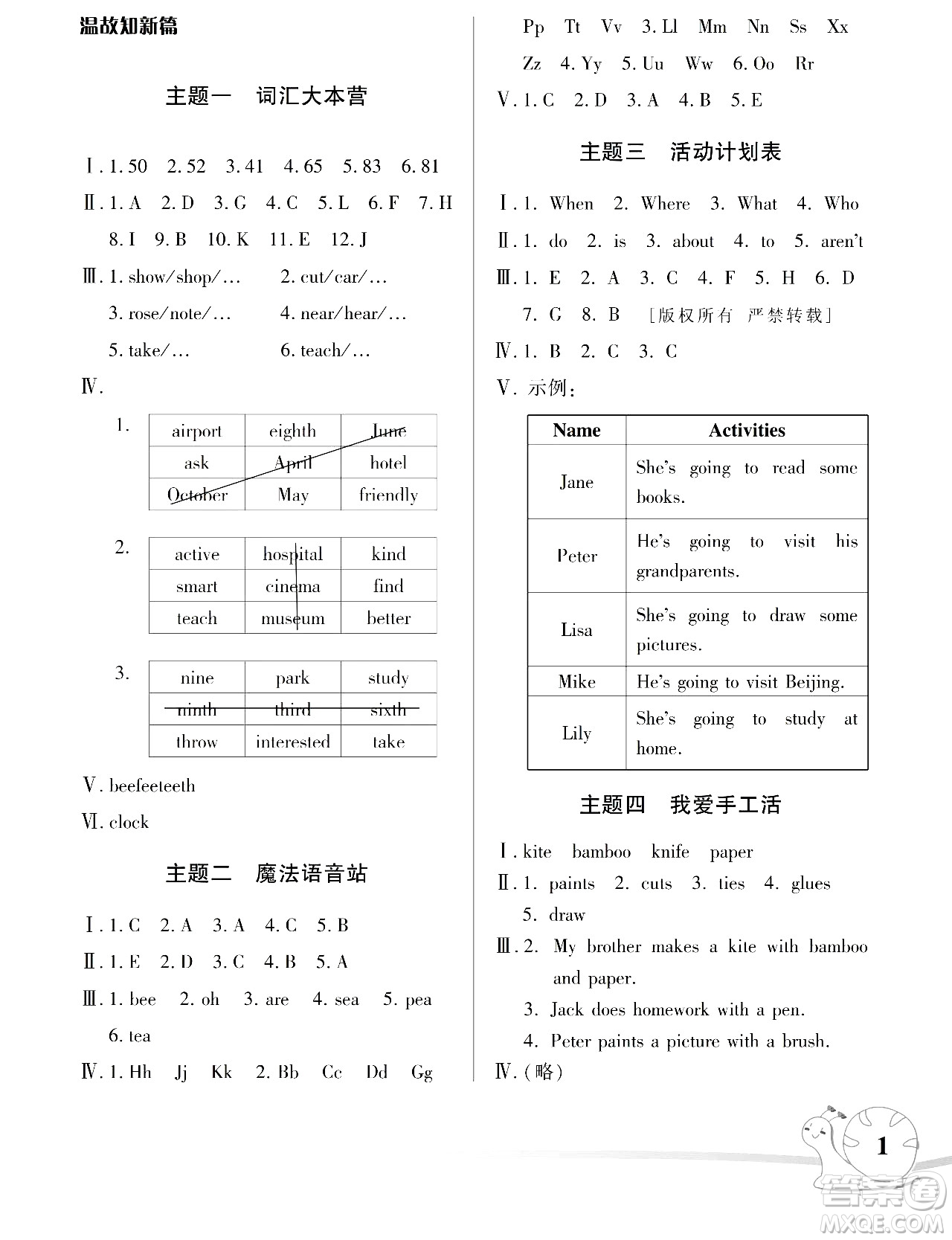 湖南師范大學(xué)出版社2024年暑假學(xué)習與生活假日知新五年級英語湘少版答案