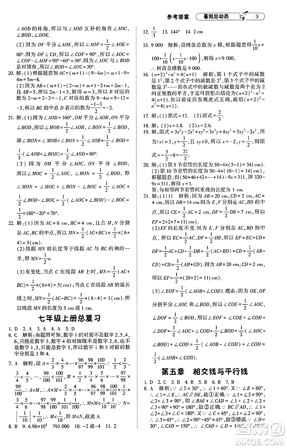 寧夏人民教育出版社2024年經(jīng)綸學(xué)典暑假總動員七年級數(shù)學(xué)人教版答案