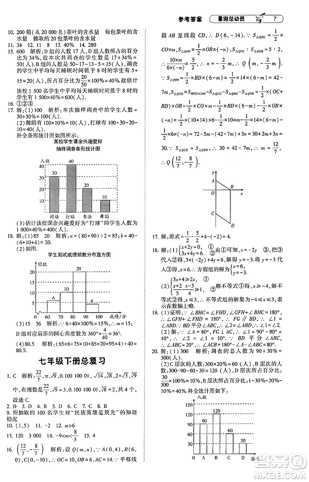 寧夏人民教育出版社2024年經(jīng)綸學(xué)典暑假總動員七年級數(shù)學(xué)人教版答案