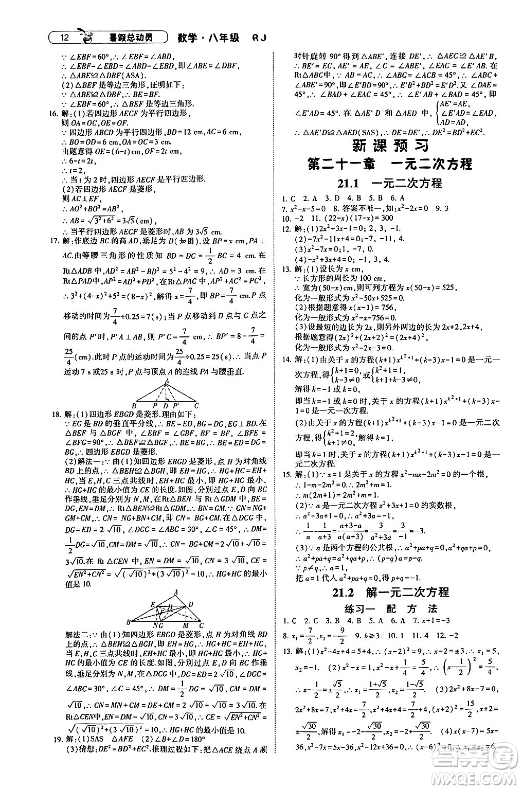 寧夏人民教育出版社2024年經(jīng)綸學(xué)典暑假總動(dòng)員八年級(jí)數(shù)學(xué)人教版答案