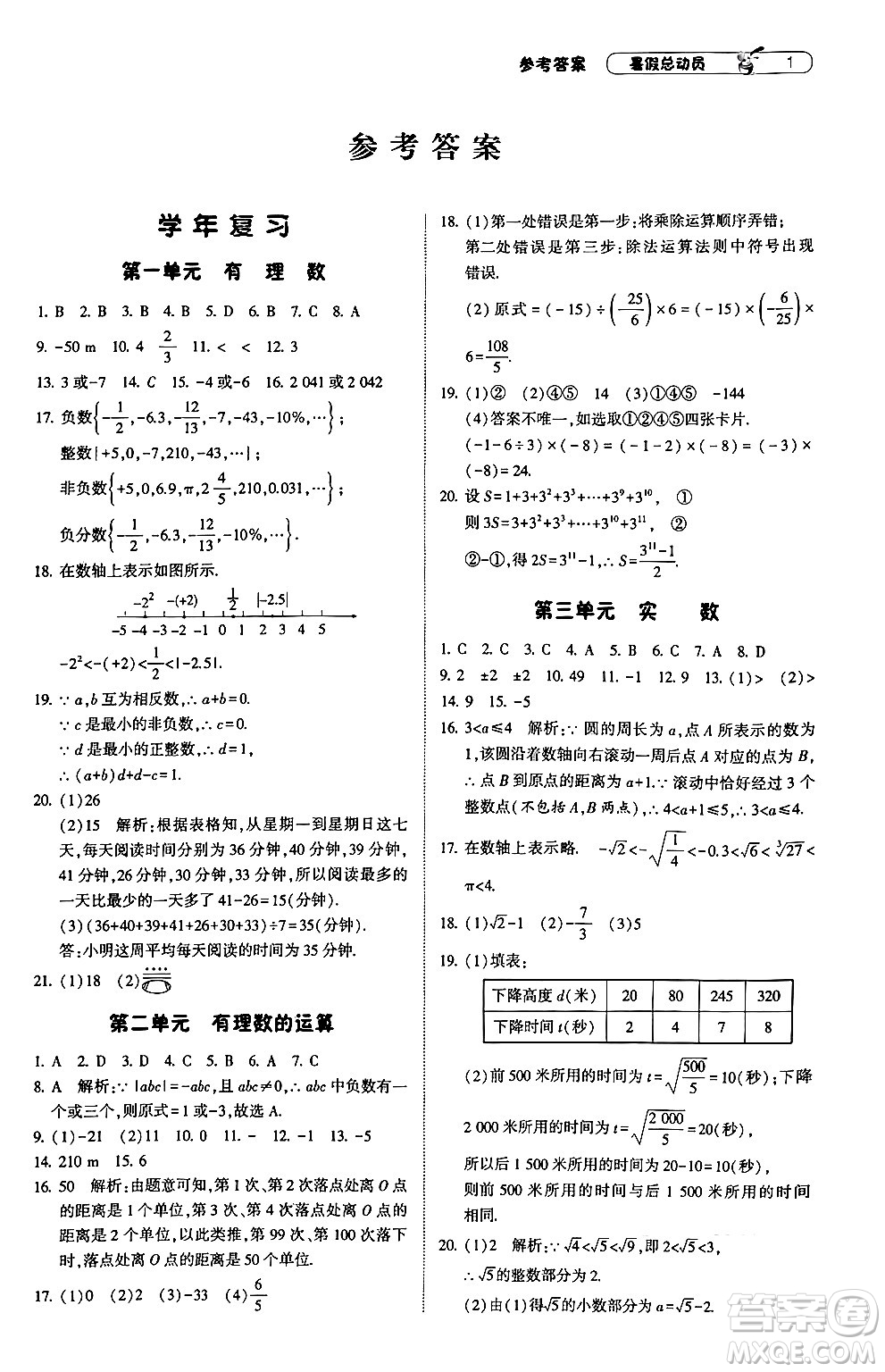 寧夏人民教育出版社2024年經綸學典暑假總動員七年級數學浙教版答案