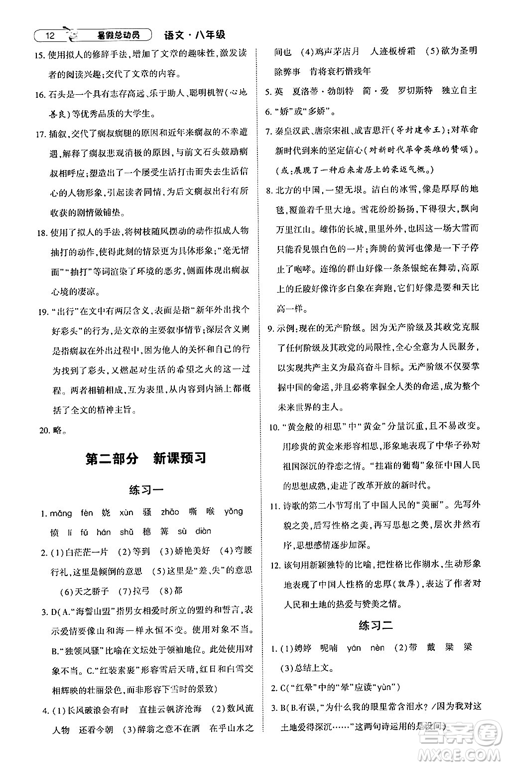 寧夏人民教育出版社2024年經(jīng)綸學(xué)典暑假總動(dòng)員八年級(jí)語(yǔ)文通用版答案