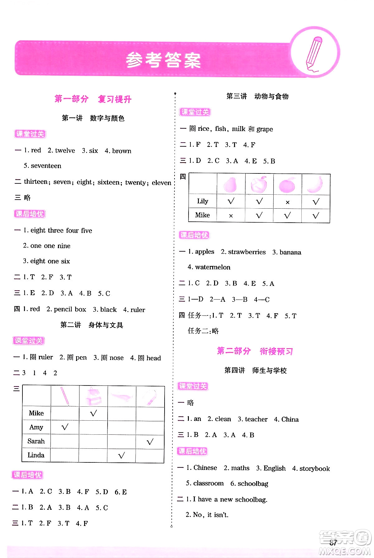 大連出版社2024年小橙同學(xué)暑假銜接三年級英語通用版答案