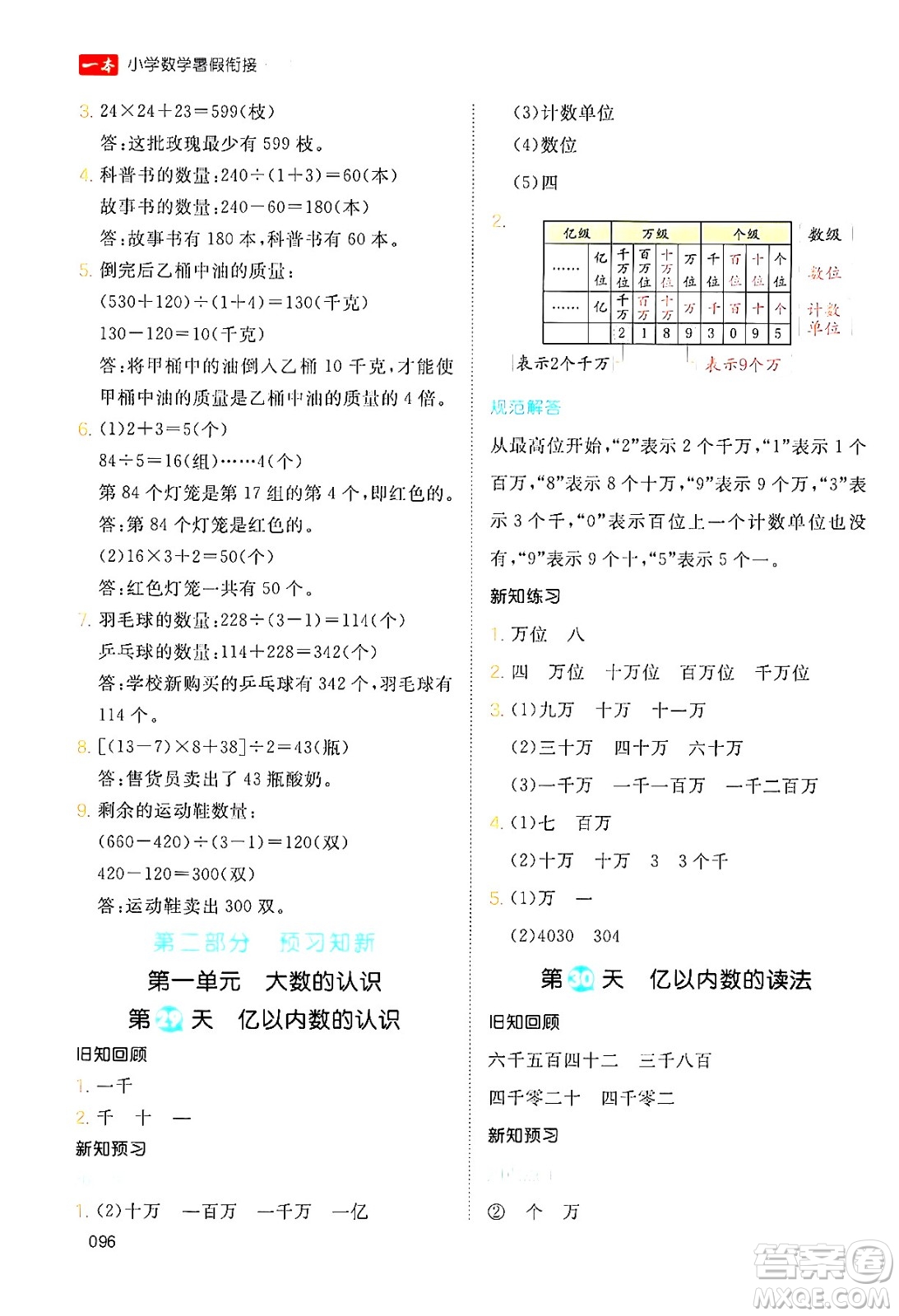 湖南教育出版社2024年一本暑假銜接3升4年級(jí)數(shù)學(xué)人教版福建專版答案