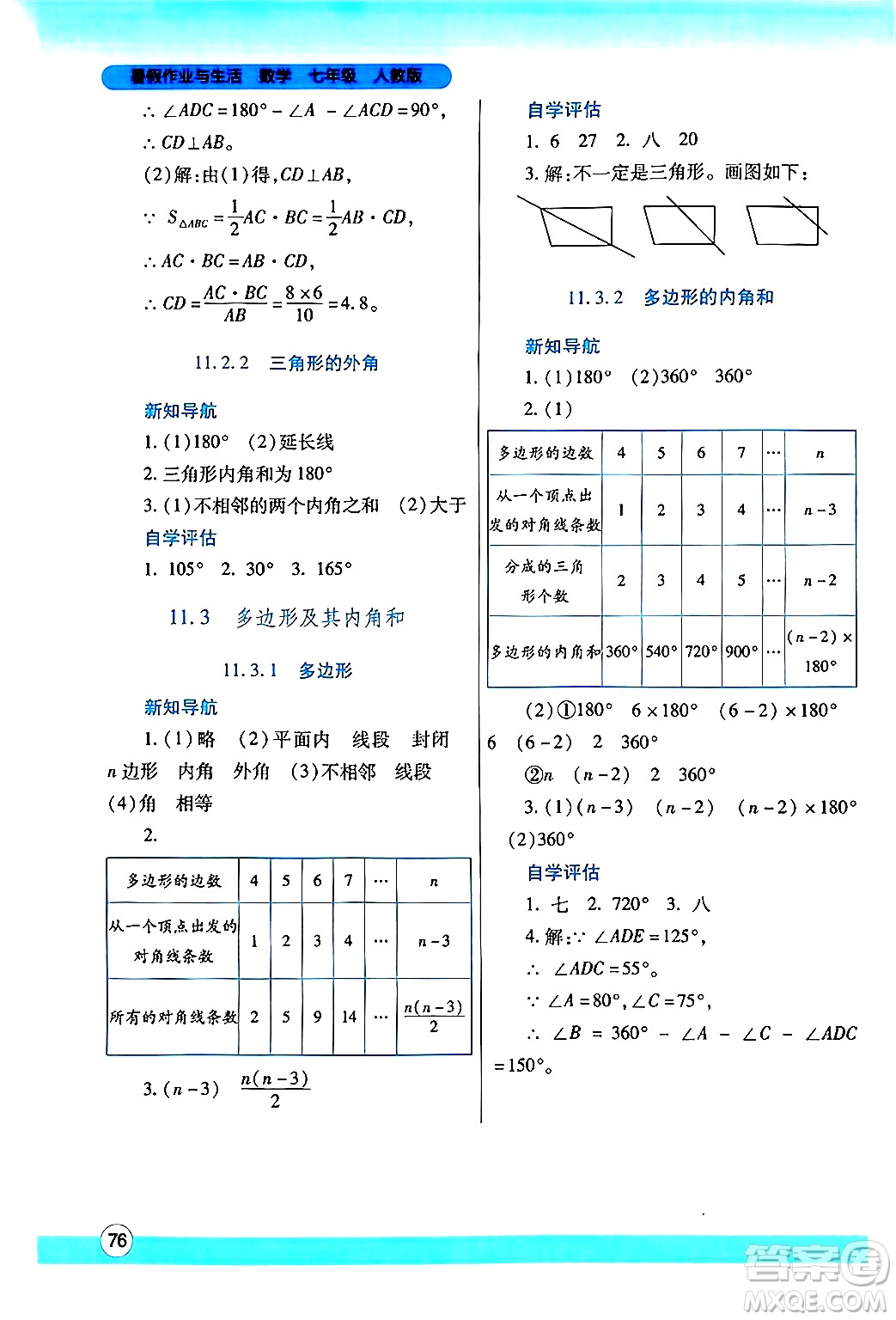 陜西師范大學(xué)出版總社有限公司2024年暑假作業(yè)與生活七年級數(shù)學(xué)人教版答案