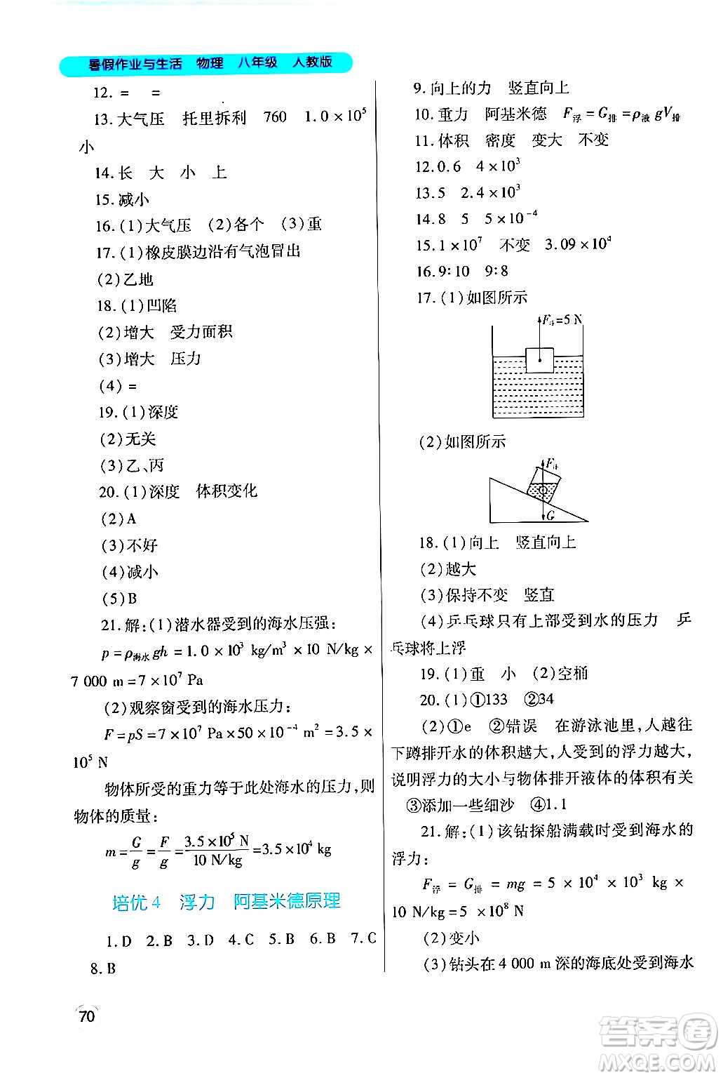 陜西師范大學(xué)出版總社有限公司2024年暑假作業(yè)與生活八年級(jí)物理人教版答案