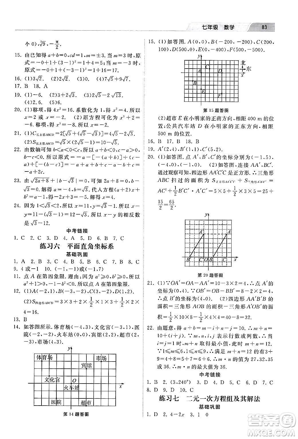 河北美術出版社2024年暑假生活七年級數學通用版答案