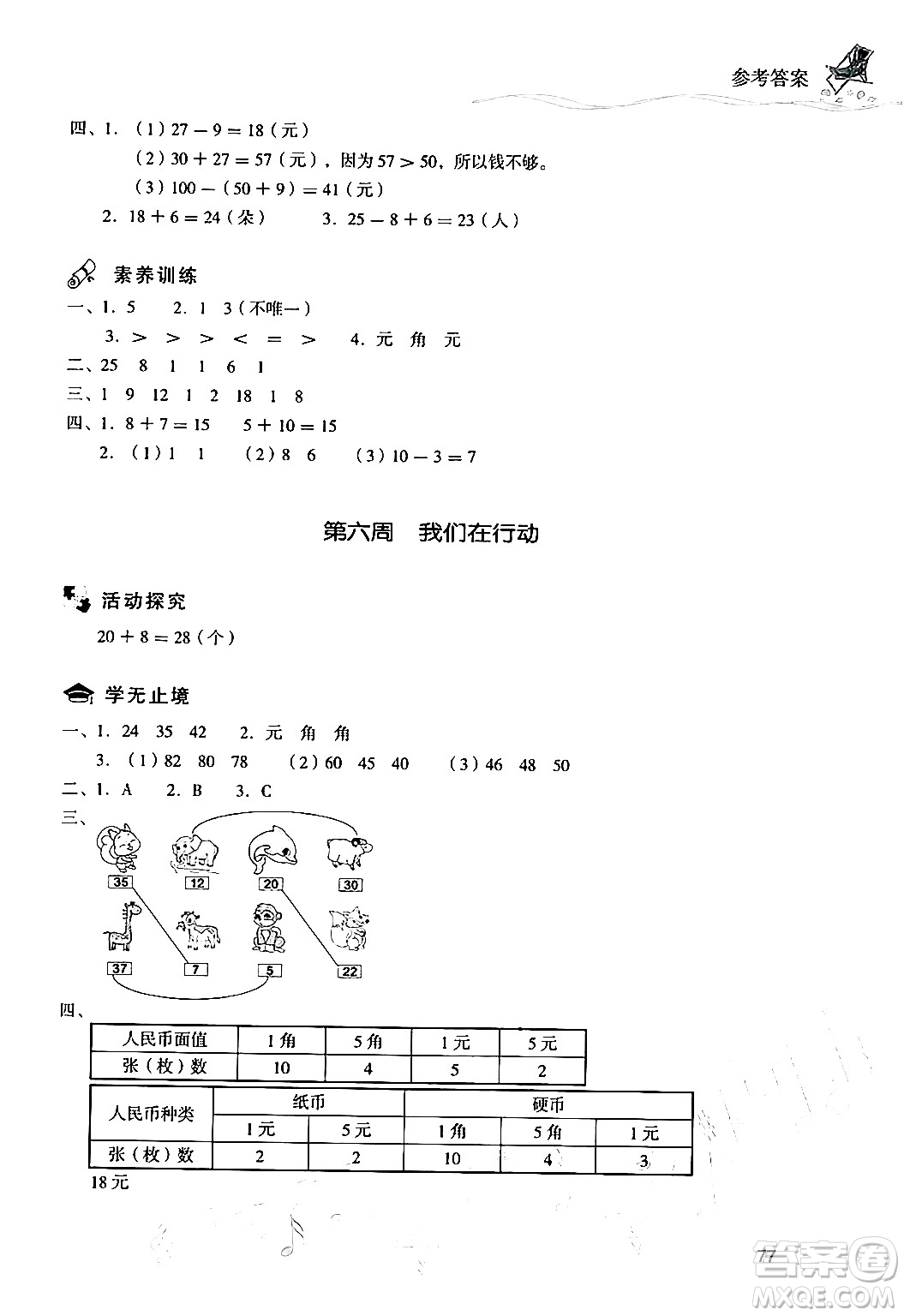 現(xiàn)代教育出版社2024年暑假樂園一年級數(shù)學(xué)人教版答案