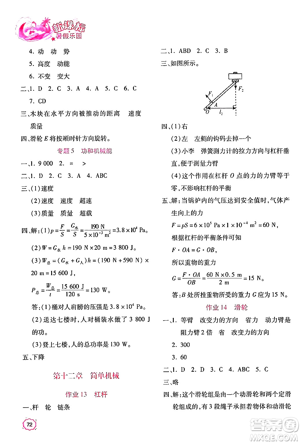 北京教育出版社2024年新課標(biāo)暑假樂園八年級物理課標(biāo)版答案