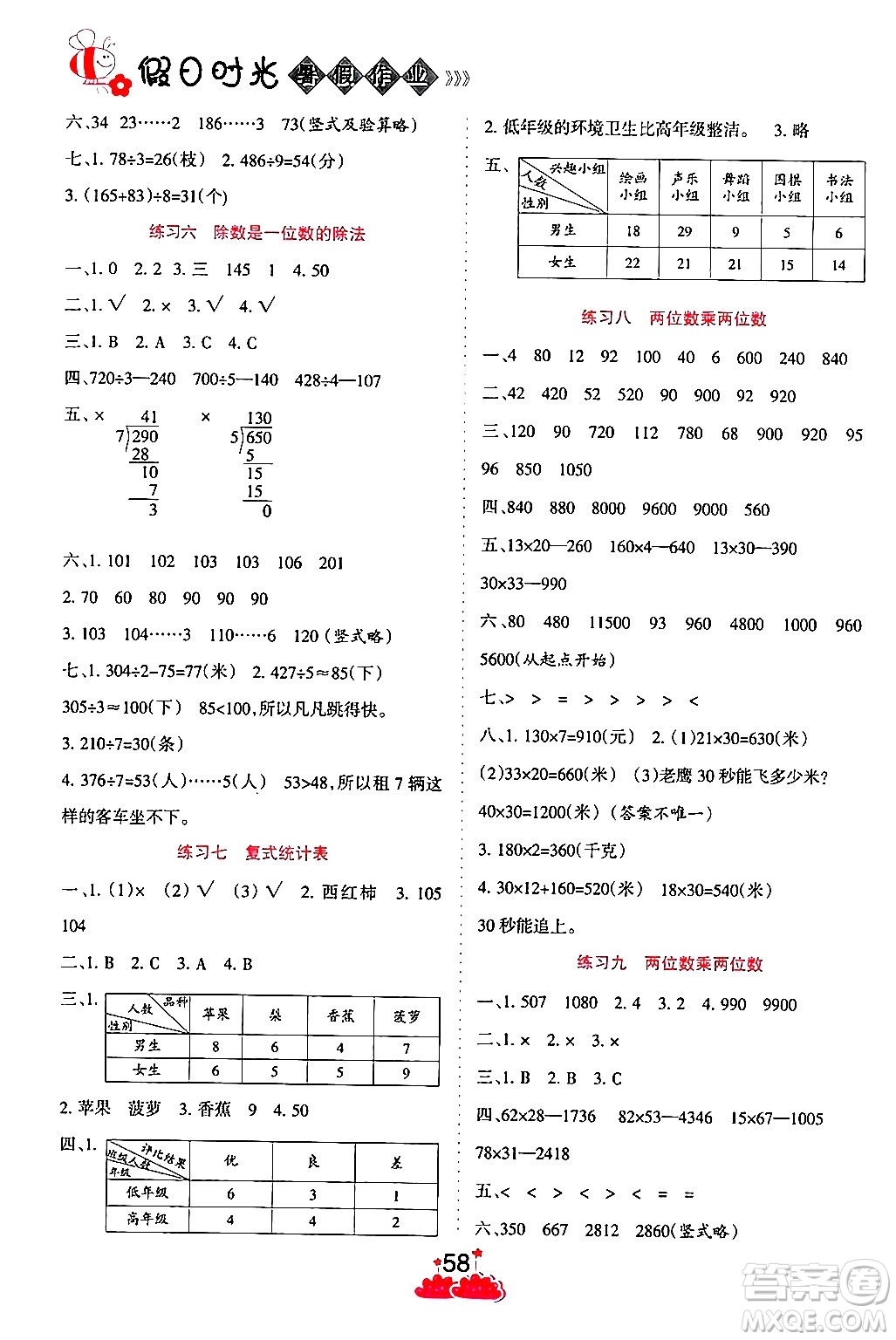 陽光出版社2024年假日時(shí)光暑假作業(yè)三年級(jí)數(shù)學(xué)人教版答案