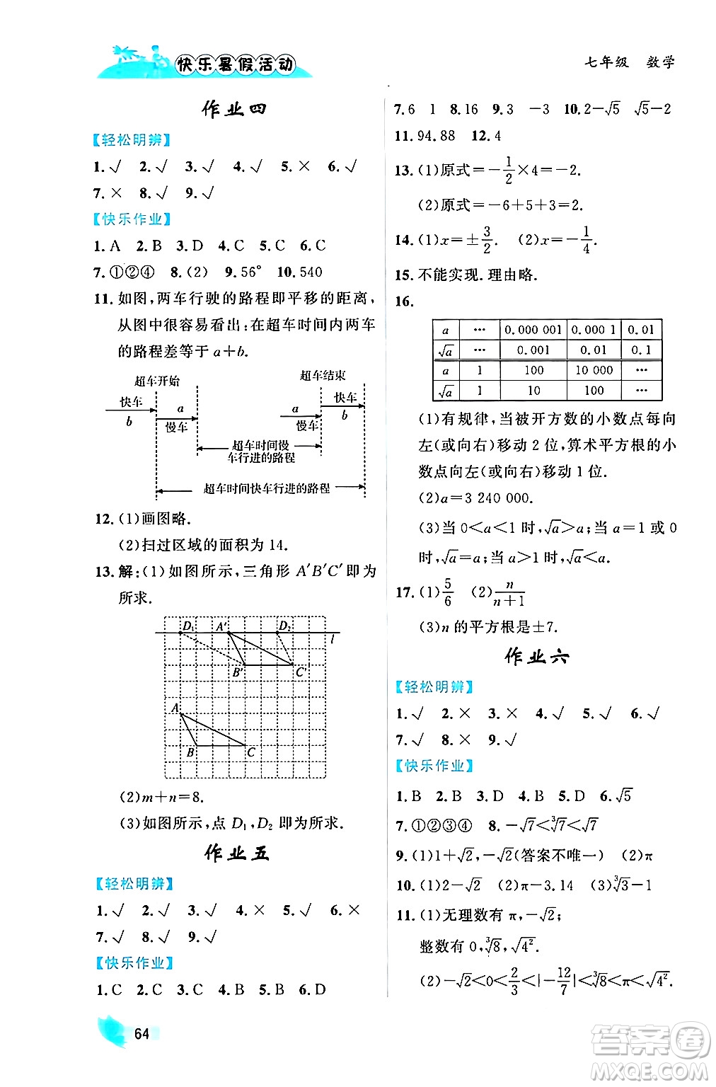 內(nèi)蒙古人民出版社2024年快樂(lè)暑假活動(dòng)七年級(jí)數(shù)學(xué)通用版答案