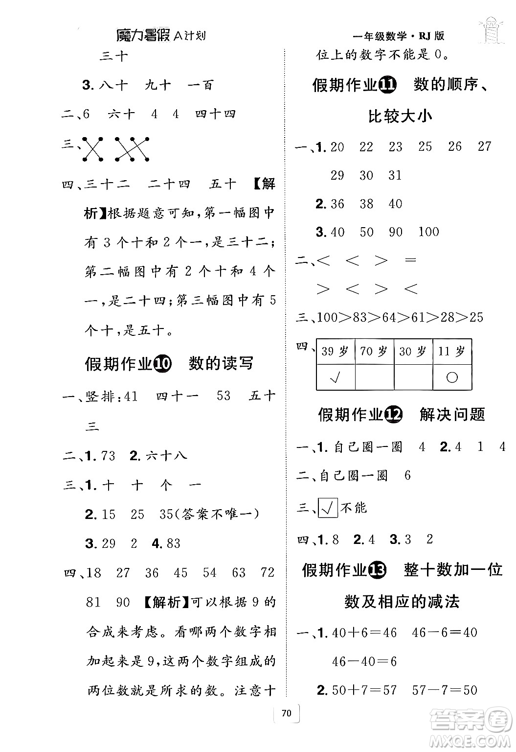 江西美術(shù)出版社2024年學(xué)海風(fēng)暴叢書魔力暑假A計(jì)劃一年級(jí)數(shù)學(xué)人教版答案