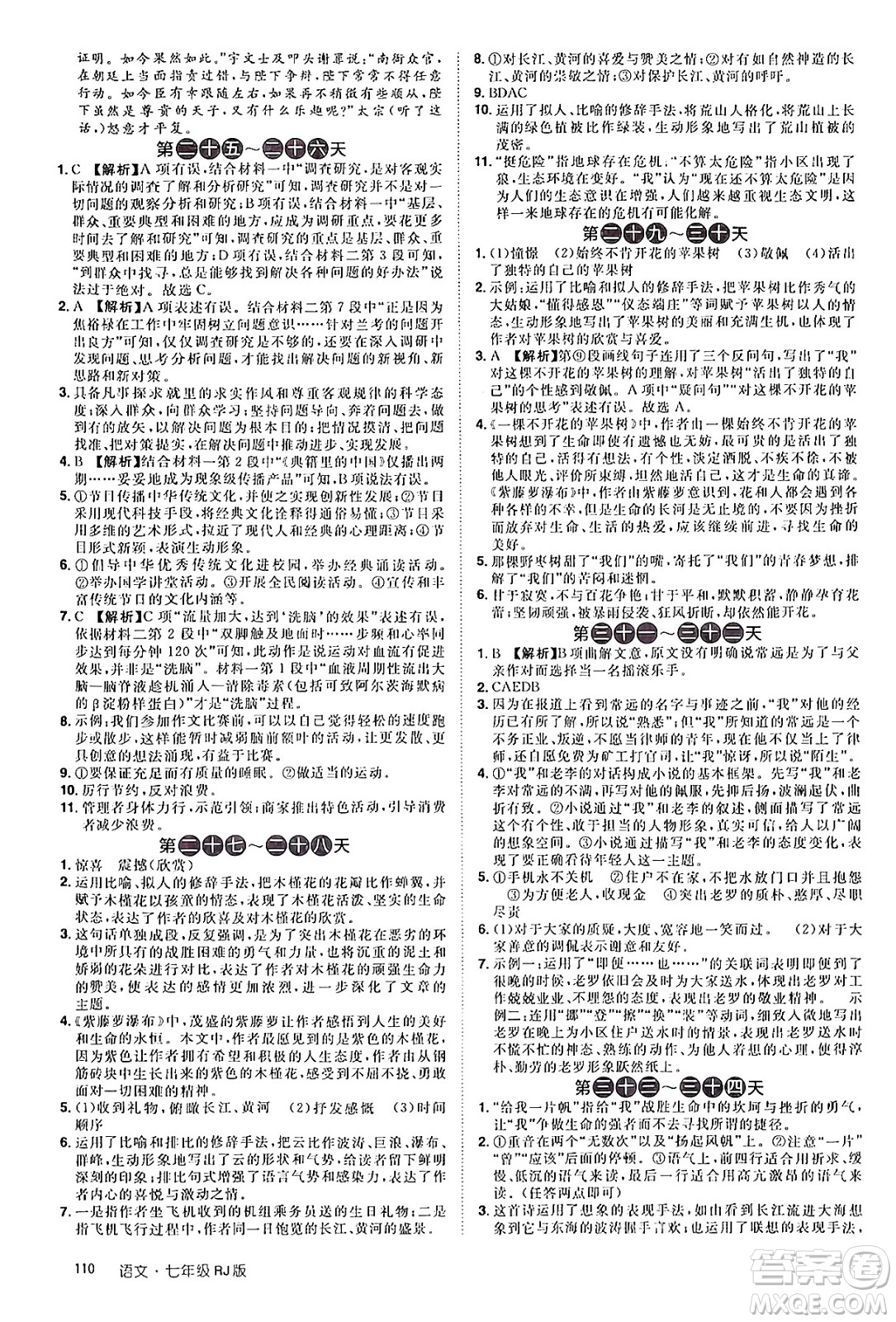 江西美術(shù)出版社2024年學(xué)海風(fēng)暴叢書魔力暑假A計劃七年級語文人教版答案