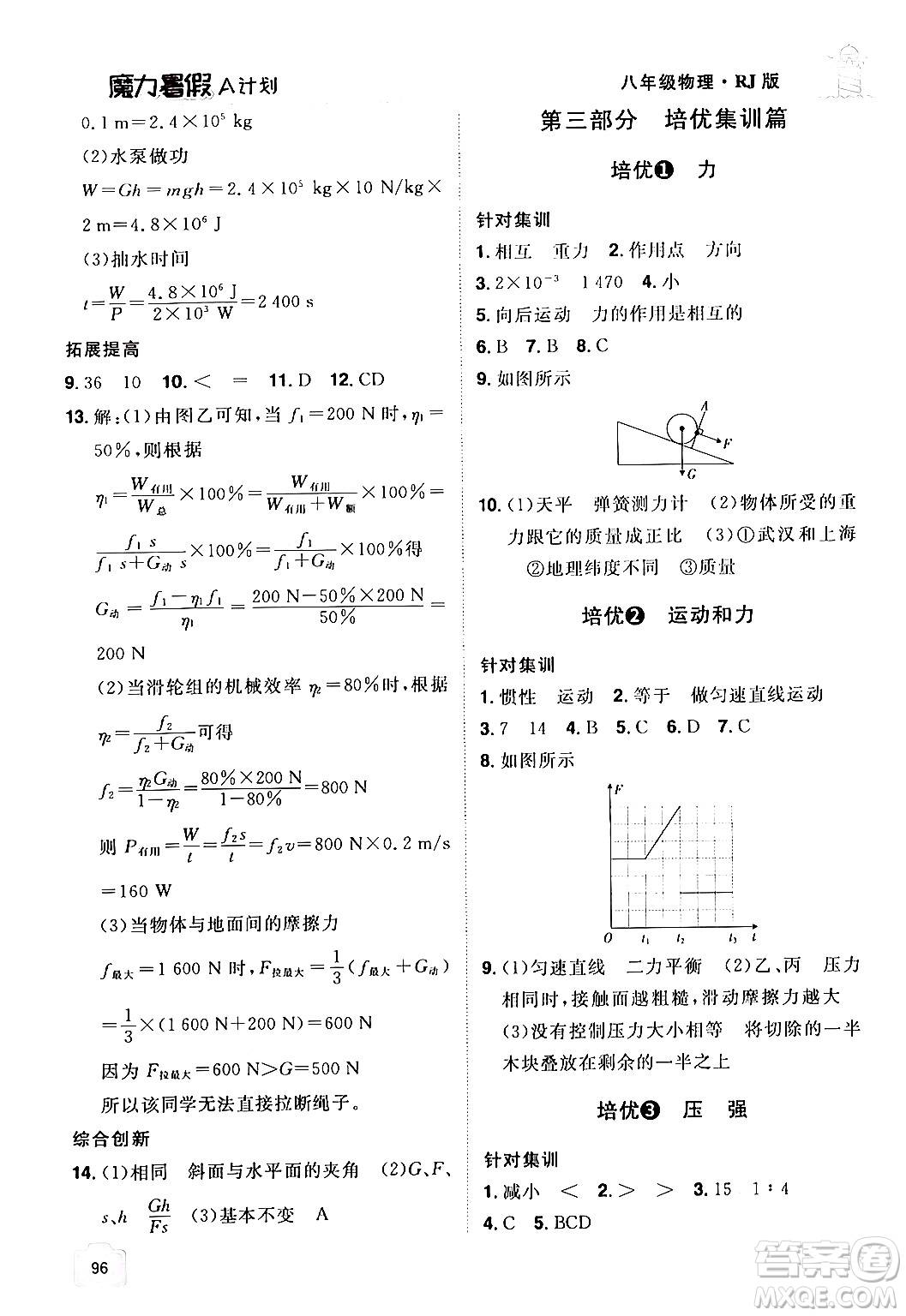 江西美術(shù)出版社2024年學海風暴叢書魔力暑假A計劃八年級物理人教版答案