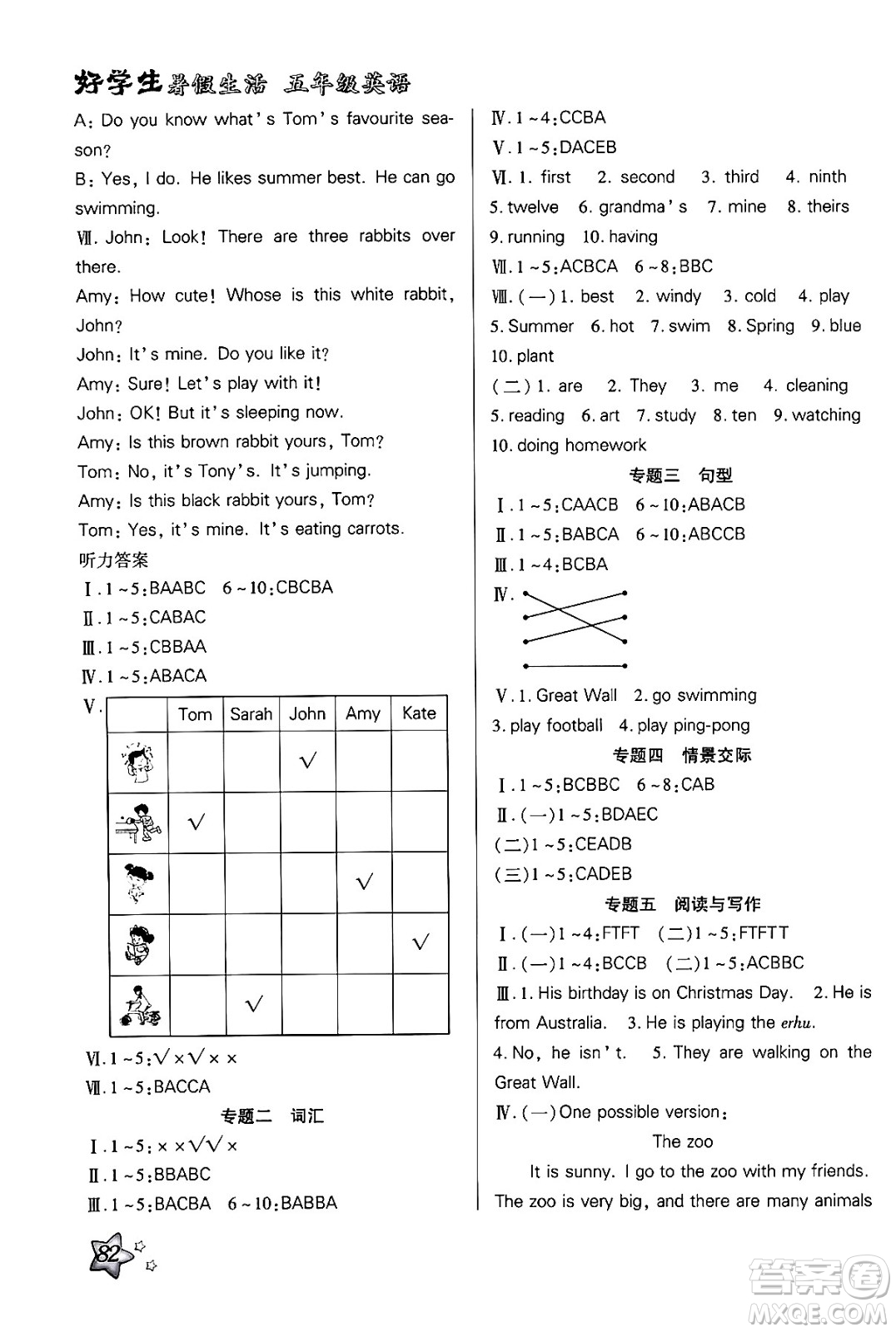 河北美術(shù)出版社2024年好學(xué)生暑假生活五年級(jí)英語(yǔ)通用版答案