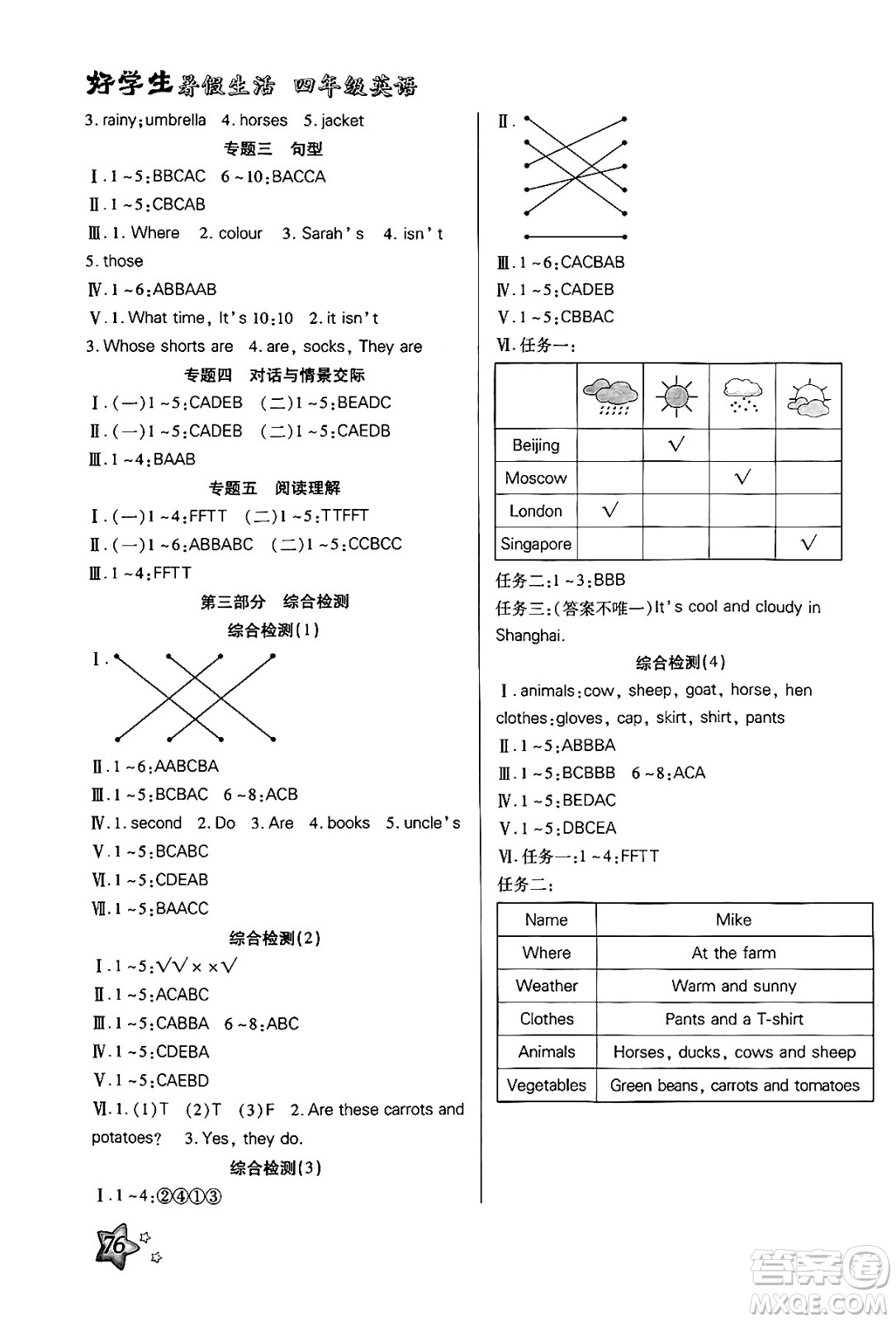 河北美術(shù)出版社2024年好學(xué)生暑假生活四年級英語通用版答案