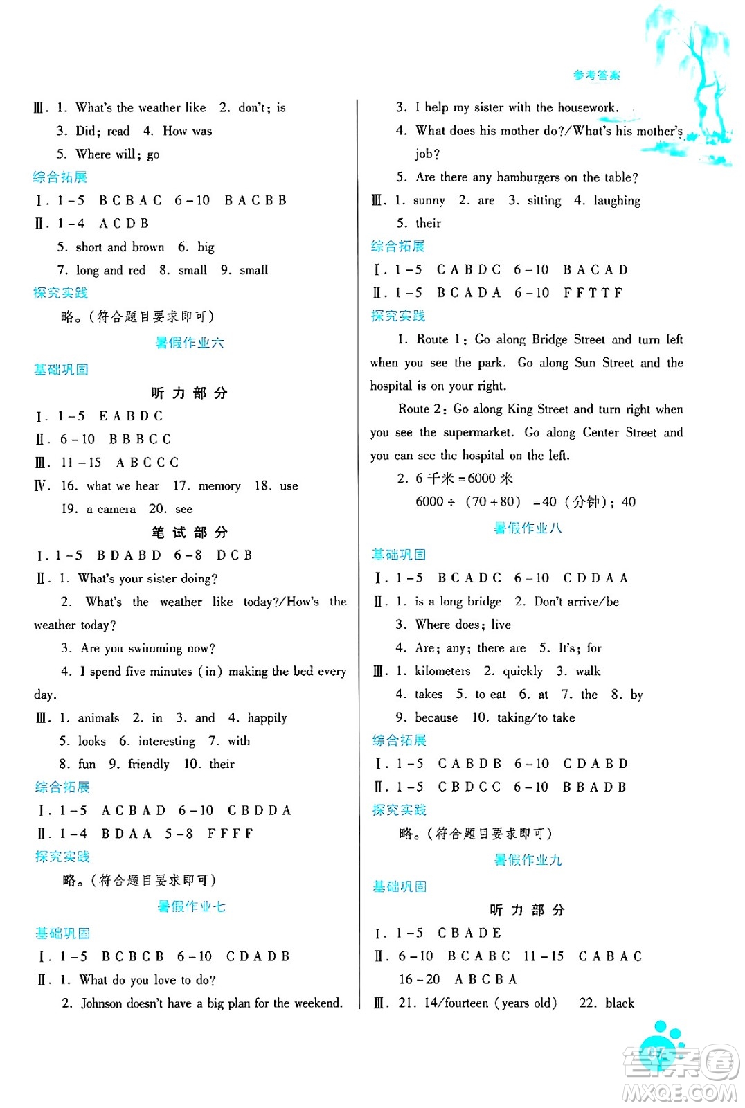 貴州人民出版社2024年暑假作業(yè)七年級(jí)英語(yǔ)人教版答案