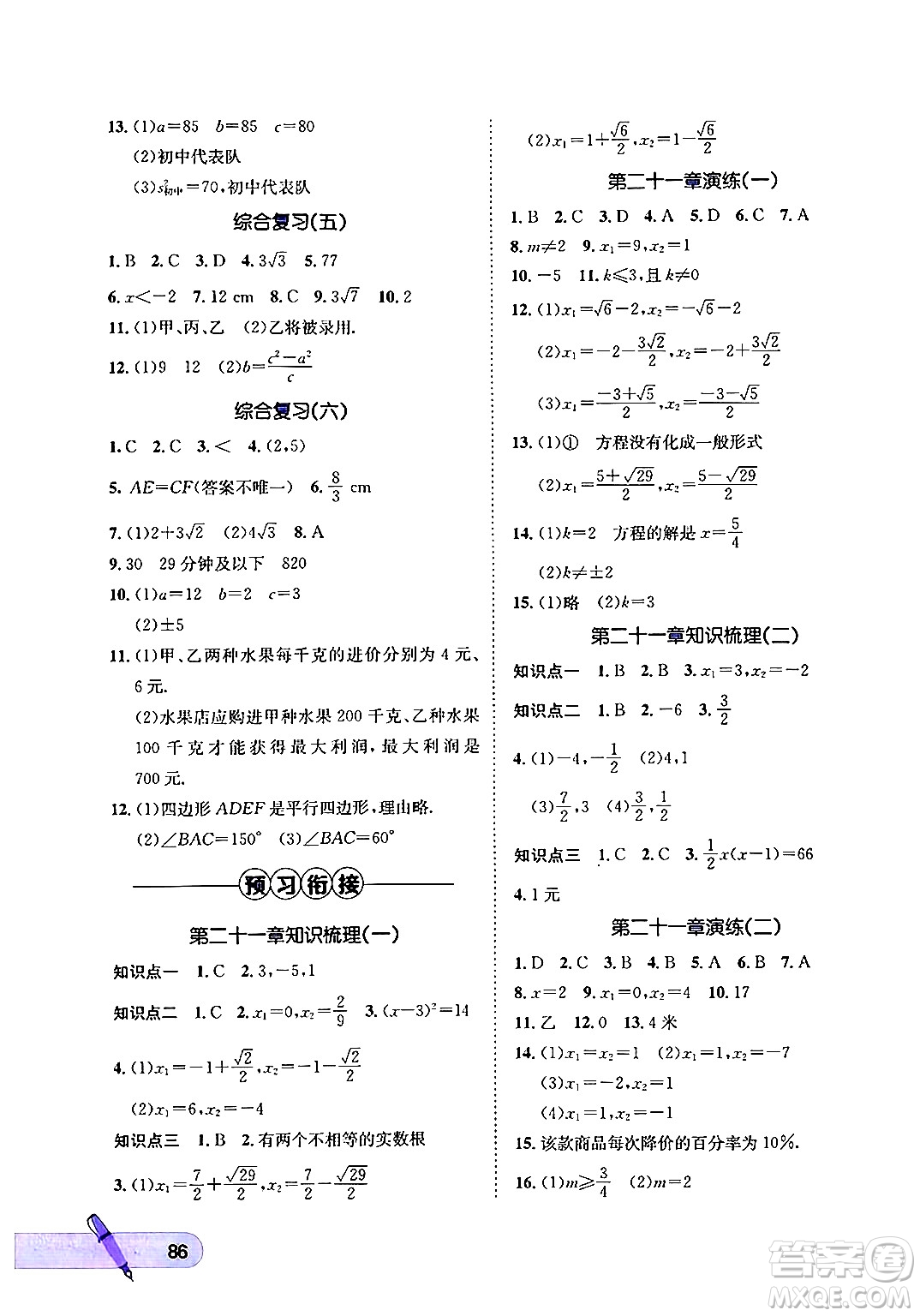 河北少年兒童出版社2024年桂壯紅皮書暑假天地八年級數(shù)學(xué)通用版答案