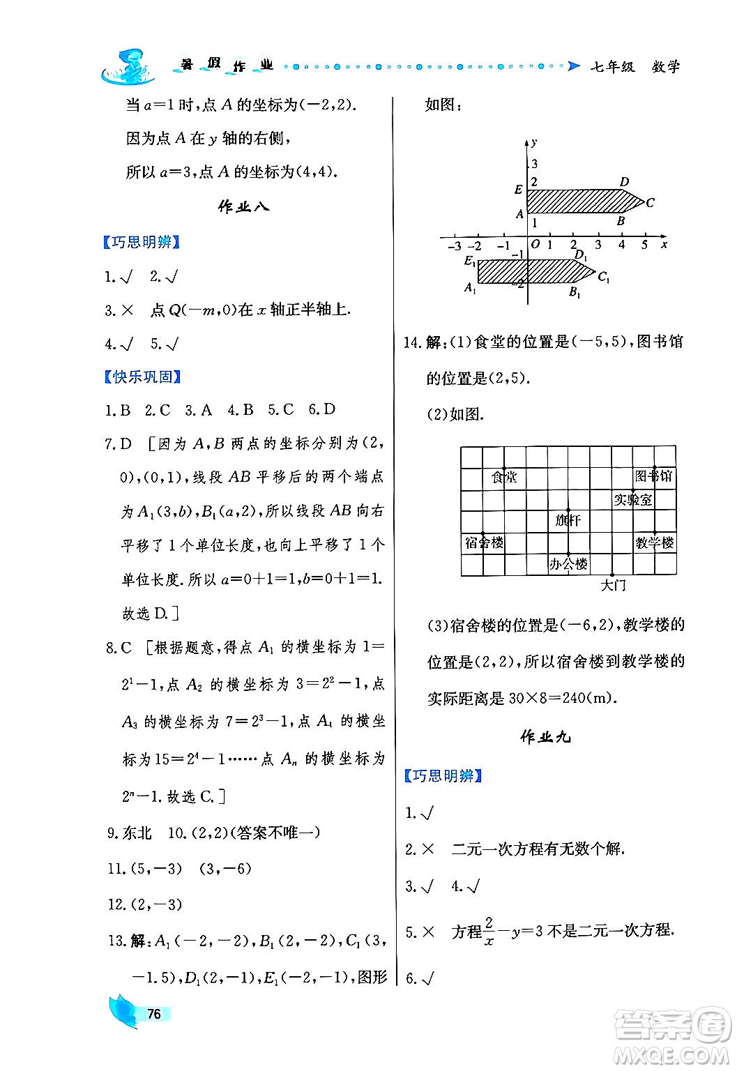 陜西人民出版社2024年實(shí)驗(yàn)教材新學(xué)案暑假作業(yè)七年級(jí)數(shù)學(xué)通用版答案