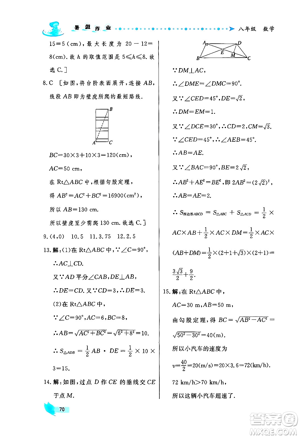 陜西人民出版社2024年實(shí)驗(yàn)教材新學(xué)案暑假作業(yè)八年級數(shù)學(xué)通用版答案