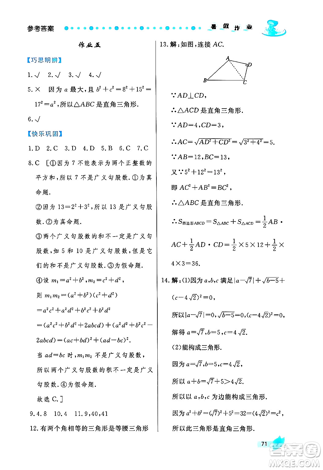 陜西人民出版社2024年實(shí)驗(yàn)教材新學(xué)案暑假作業(yè)八年級數(shù)學(xué)通用版答案