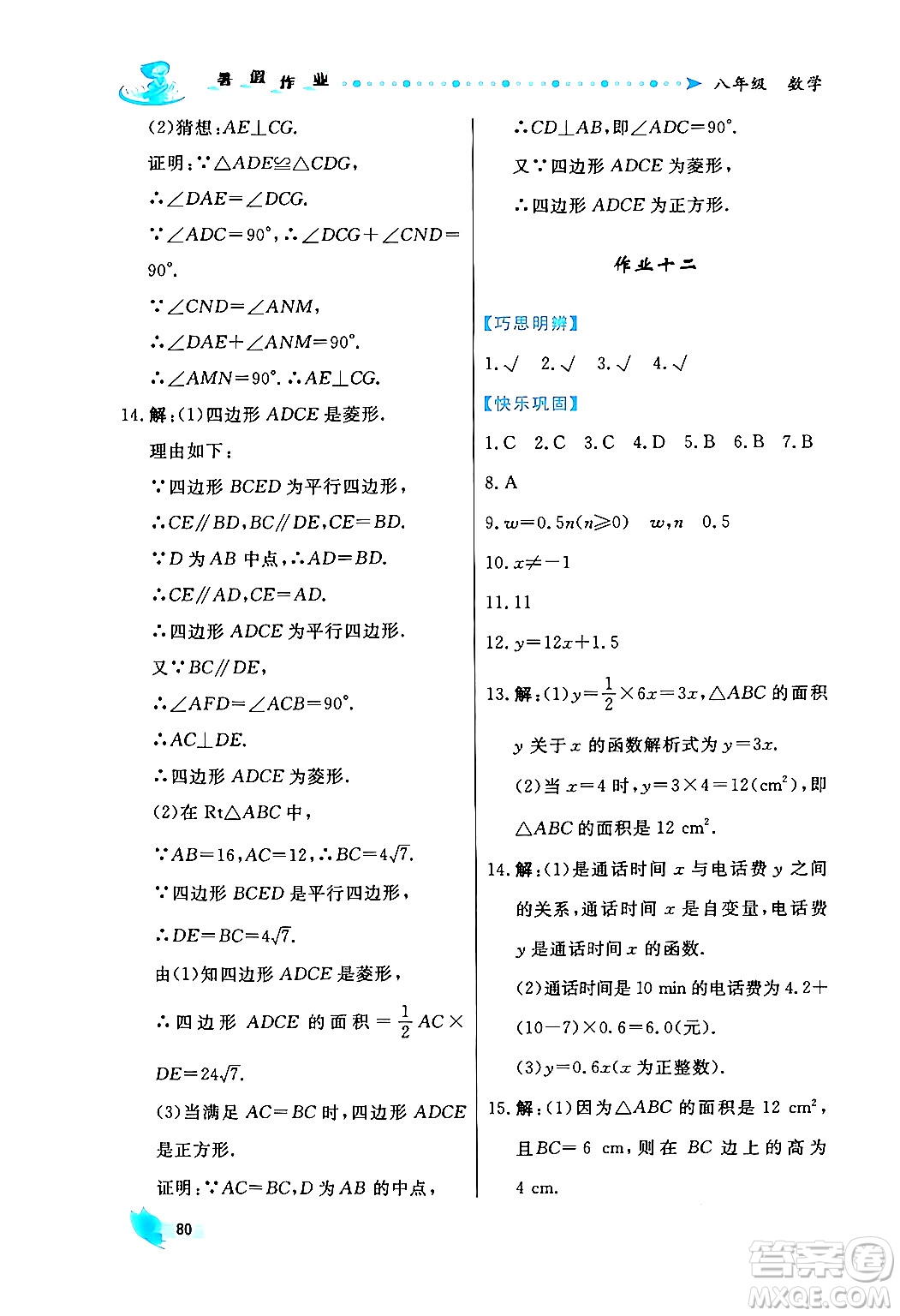 陜西人民出版社2024年實(shí)驗(yàn)教材新學(xué)案暑假作業(yè)八年級數(shù)學(xué)通用版答案