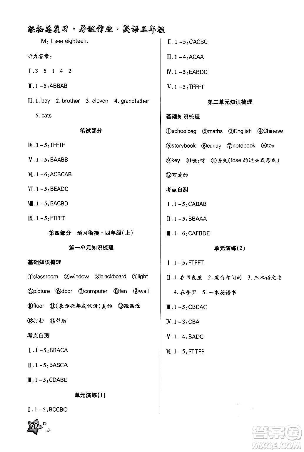 河北科學(xué)技術(shù)出版社2024年輕松總復(fù)習(xí)暑假作業(yè)三年級(jí)英語(yǔ)人教PEP版答案