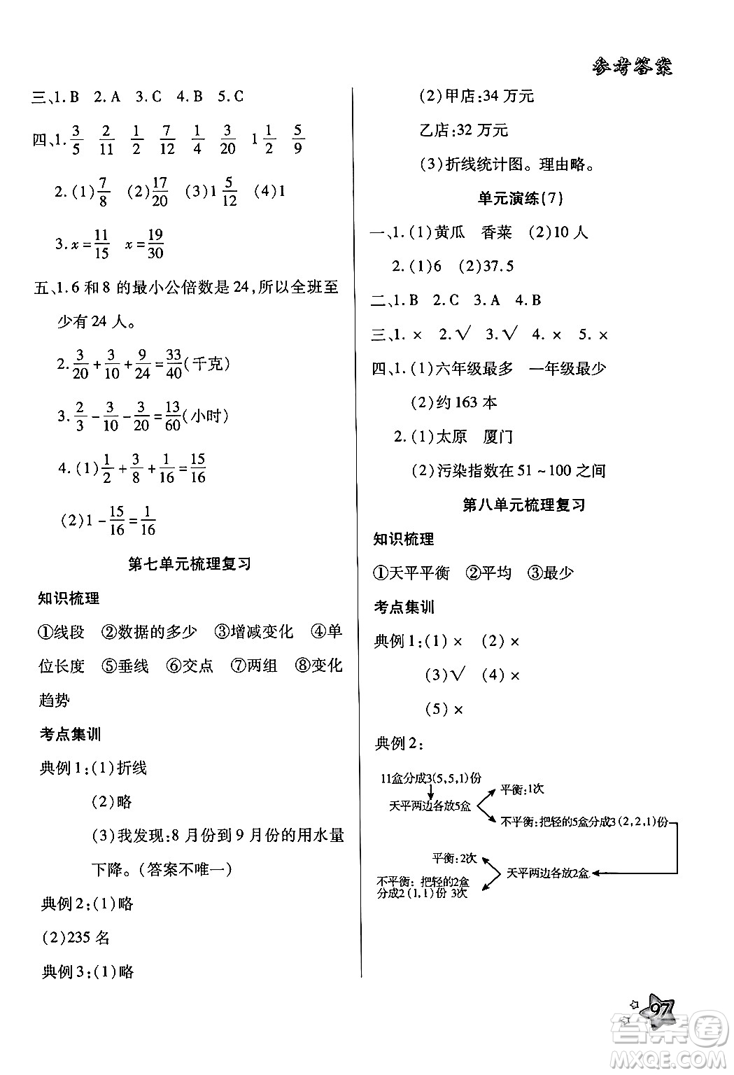 河北科學(xué)技術(shù)出版社2024年輕松總復(fù)習(xí)暑假作業(yè)五年級數(shù)學(xué)通用版答案