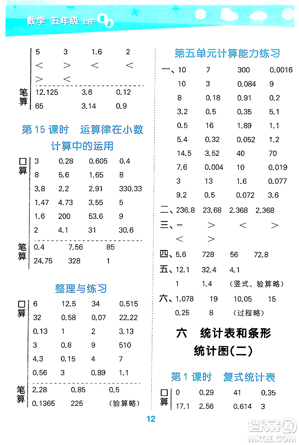 地質出版社2024年秋小兒郎小學口算大通關五年級數(shù)學上冊蘇教版答案