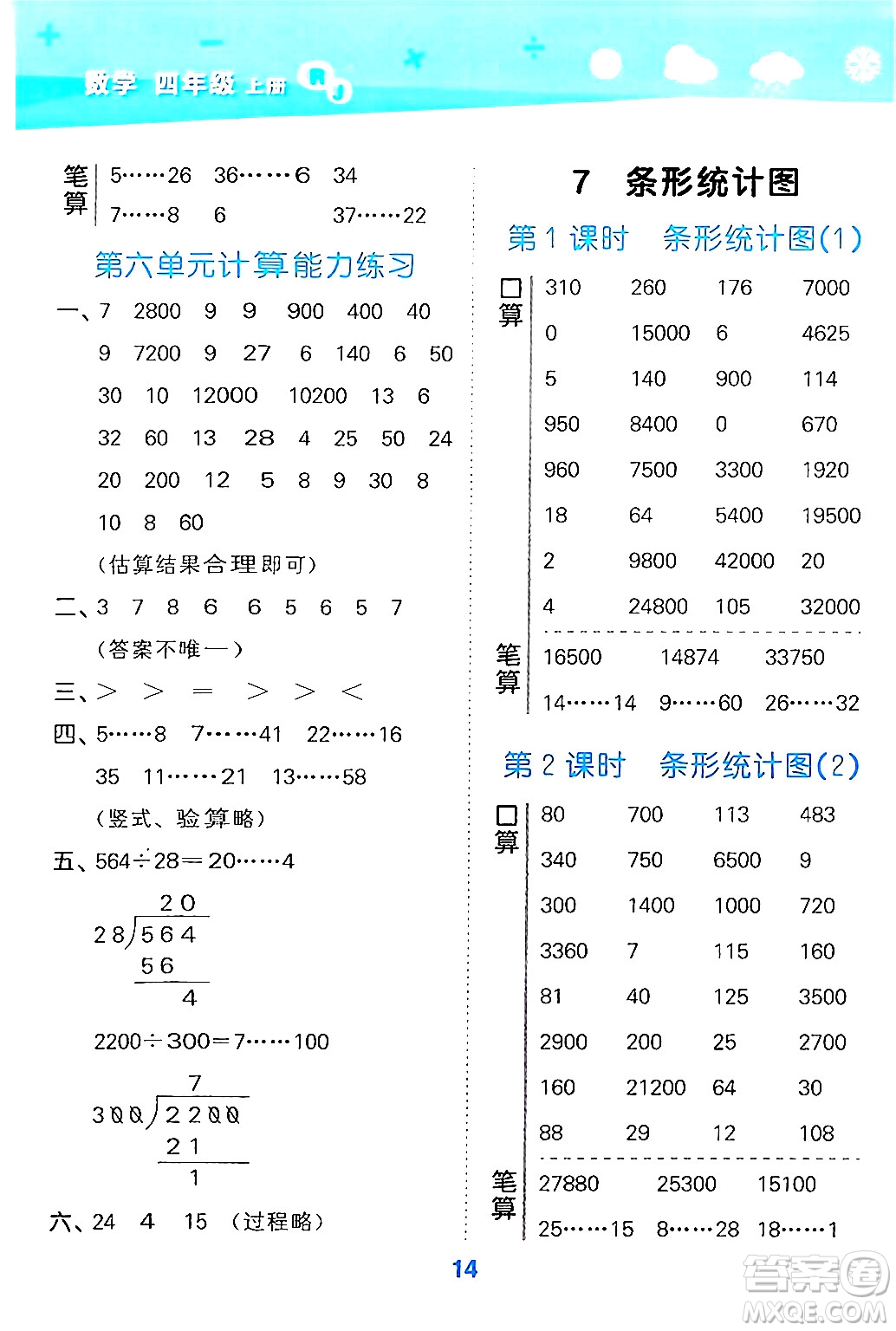 山東教育出版社2024年秋小兒郎小學(xué)口算大通關(guān)四年級數(shù)學(xué)上冊人教版答案