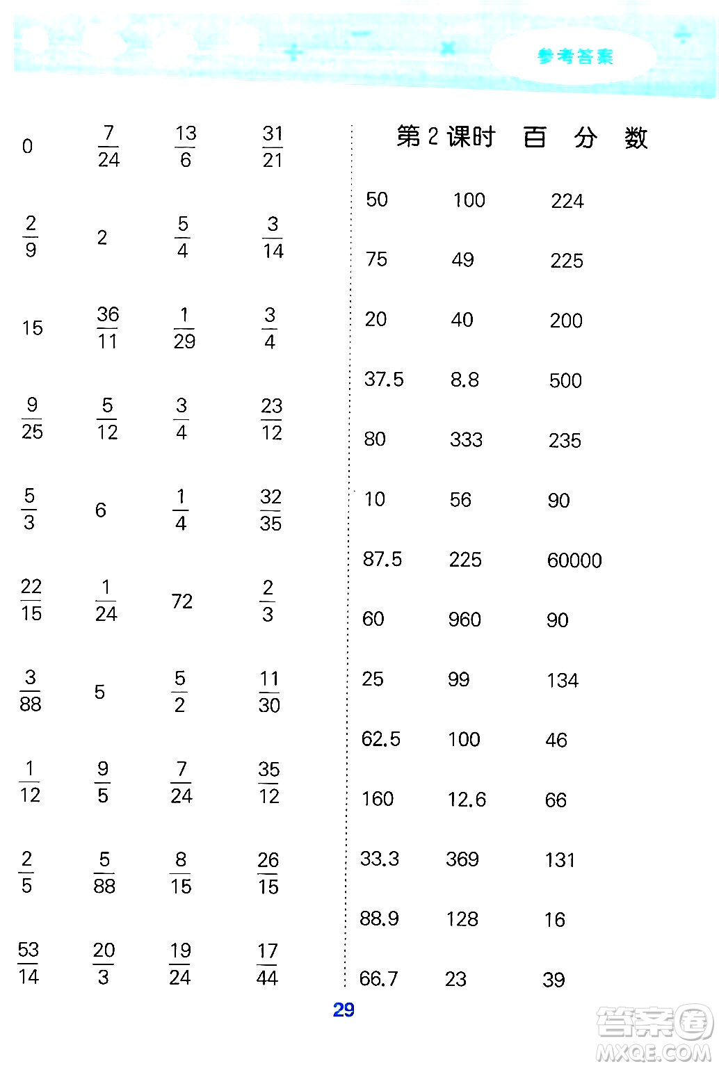 地質(zhì)出版社2024年秋小兒郎小學口算大通關六年級數(shù)學上冊北師大版答案