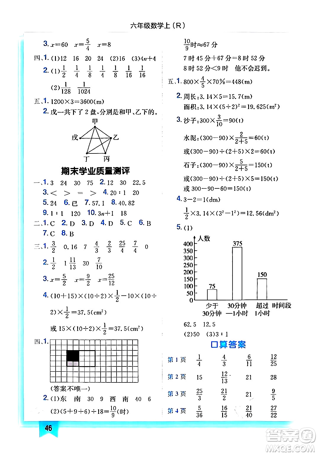 龍門書局2024年秋黃岡小狀元作業(yè)本六年級數(shù)學(xué)上冊人教版答案