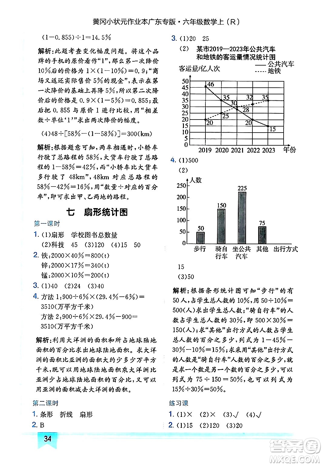 龍門書局2024年秋黃岡小狀元作業(yè)本六年級數學上冊人教版廣東專版答案