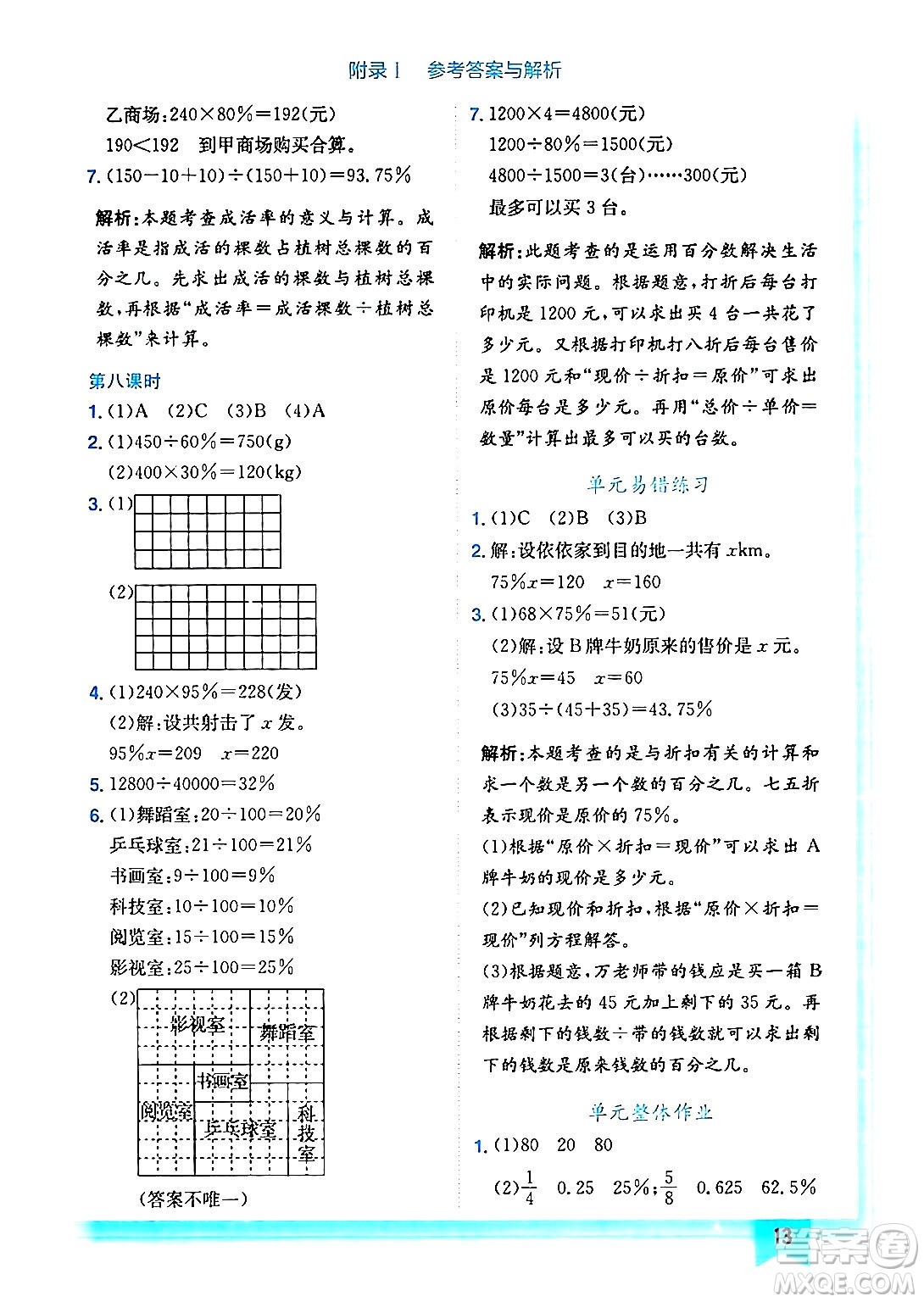 龍門書局2024年秋黃岡小狀元作業(yè)本六年級數(shù)學(xué)上冊北師大版答案