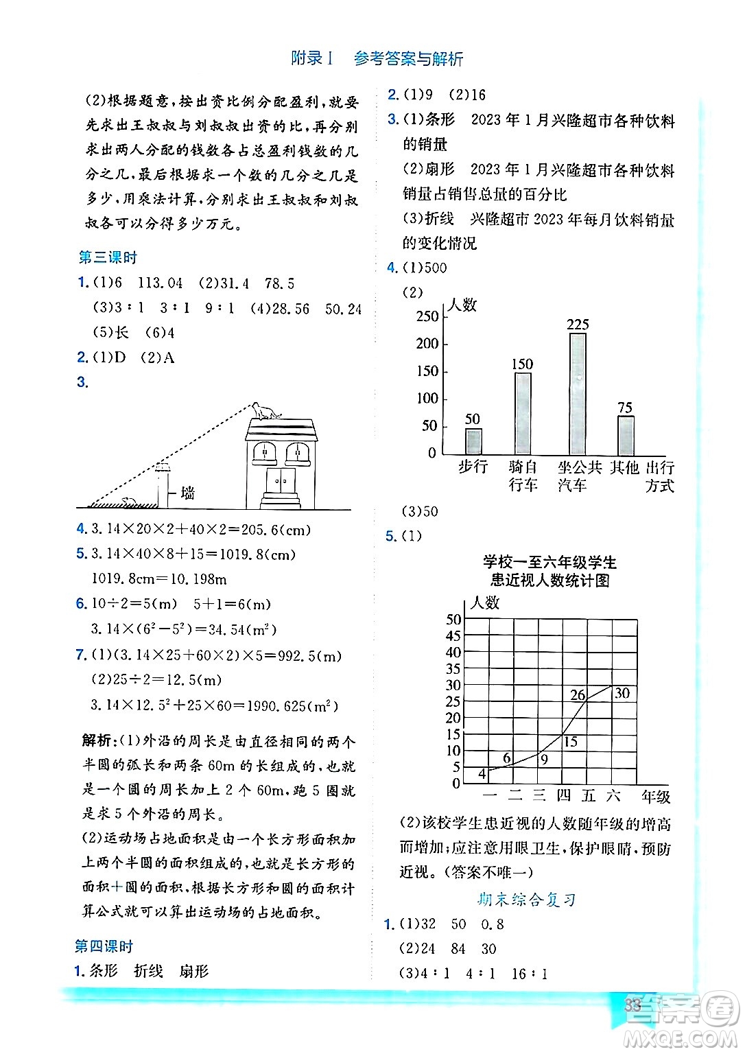 龍門書局2024年秋黃岡小狀元作業(yè)本六年級數(shù)學(xué)上冊北師大版答案