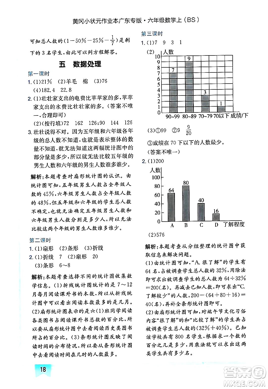 龍門書局2024年秋黃岡小狀元作業(yè)本六年級數(shù)學(xué)上冊北師大版廣東專版答案