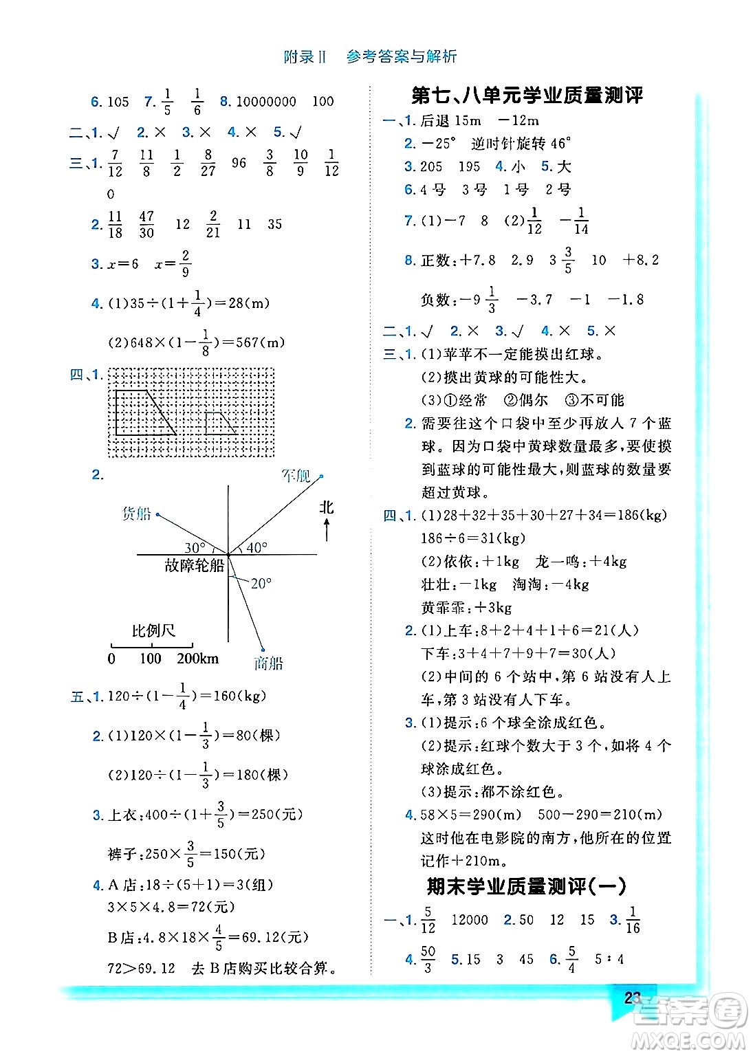 龍門書局2024年秋黃岡小狀元作業(yè)本六年級數(shù)學(xué)上冊西師版答案