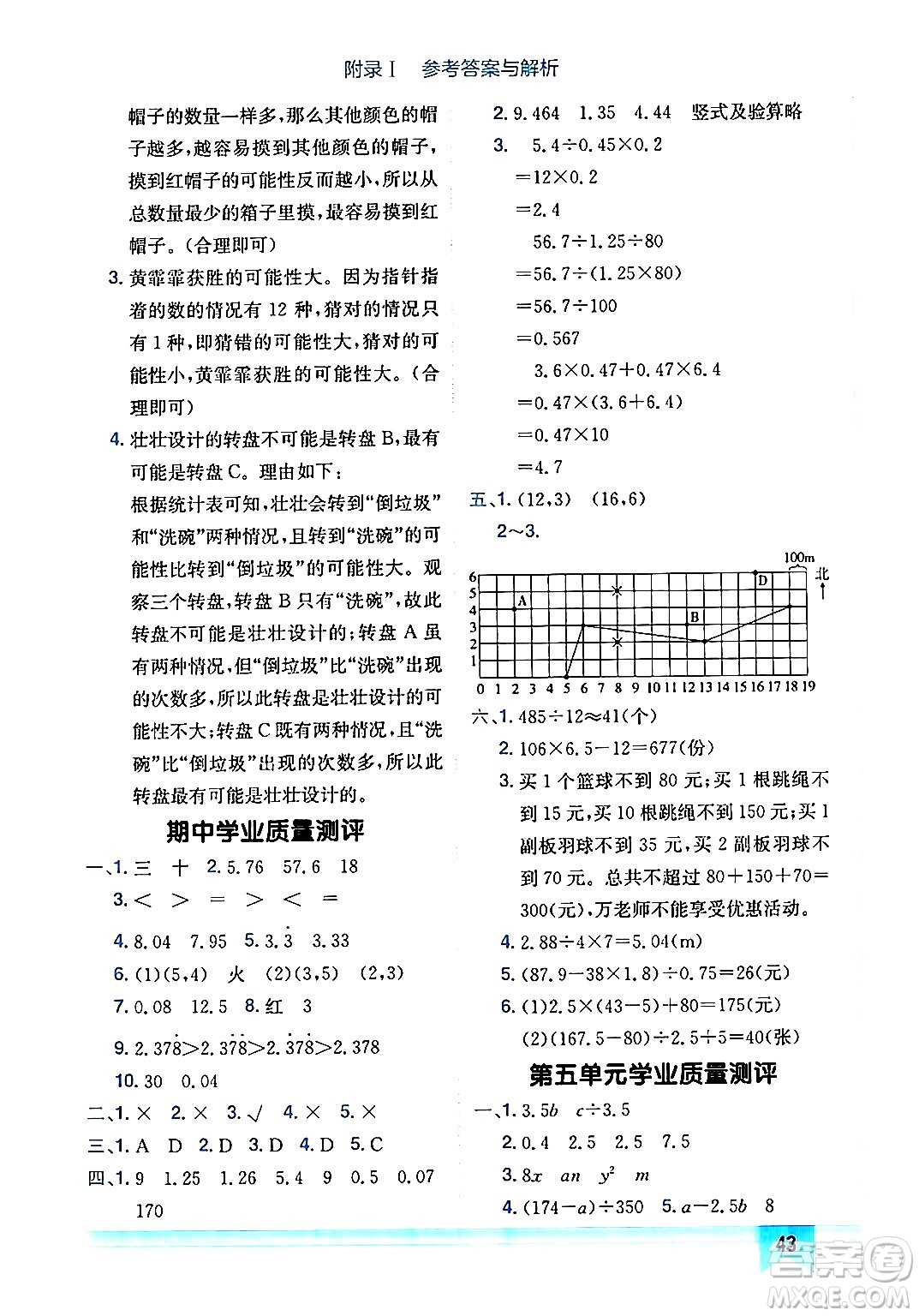 龍門書局2024年秋黃岡小狀元作業(yè)本五年級數(shù)學(xué)上冊人教版廣東專版答案