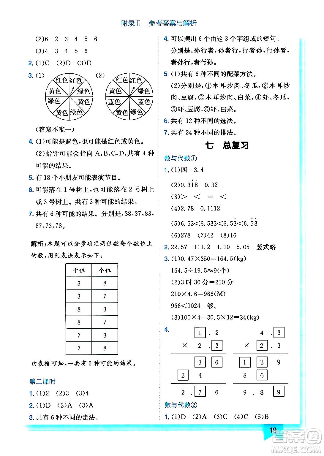 龍門書局2024年秋黃岡小狀元作業(yè)本五年級(jí)數(shù)學(xué)上冊(cè)西師版答案