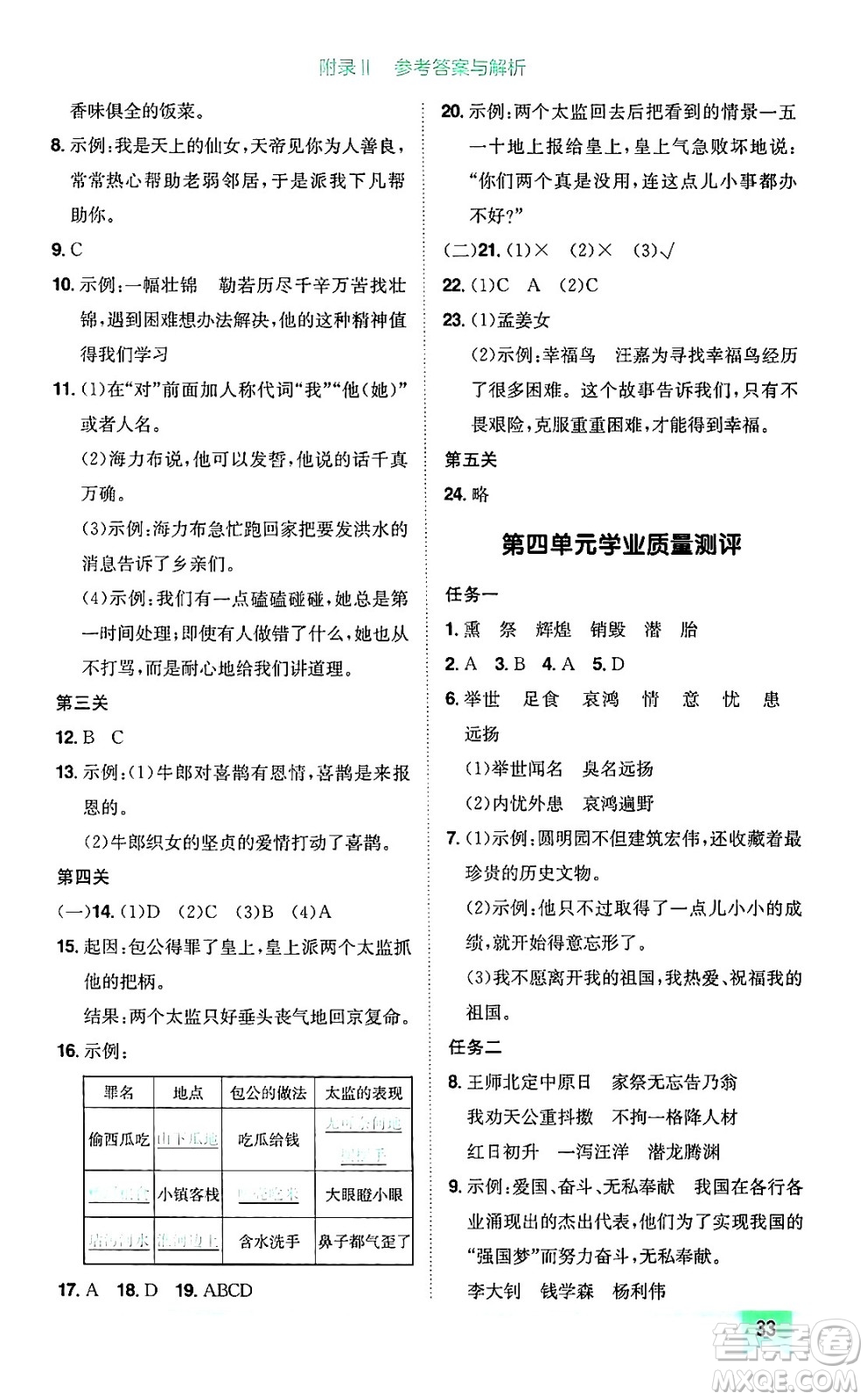 龍門書局2024年秋黃岡小狀元作業(yè)本五年級(jí)語(yǔ)文上冊(cè)人教版廣東專版答案