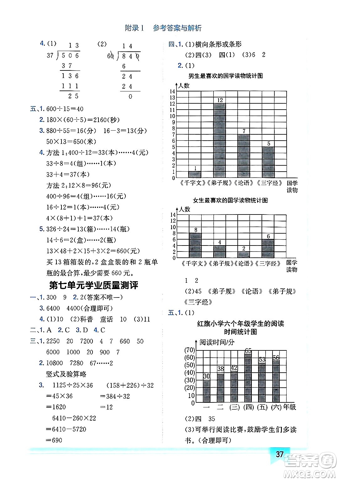 龍門書局2024年秋黃岡小狀元作業(yè)本四年級(jí)數(shù)學(xué)上冊(cè)人教版廣東專版答案