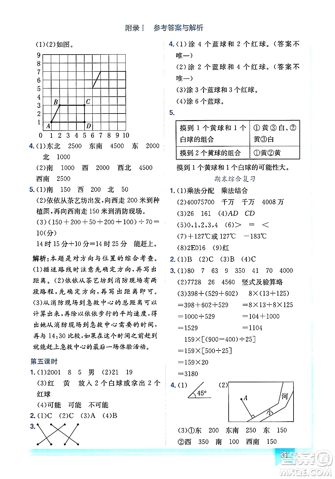 龍門書局2024年秋黃岡小狀元作業(yè)本四年級(jí)數(shù)學(xué)上冊(cè)北師大版廣東專版答案