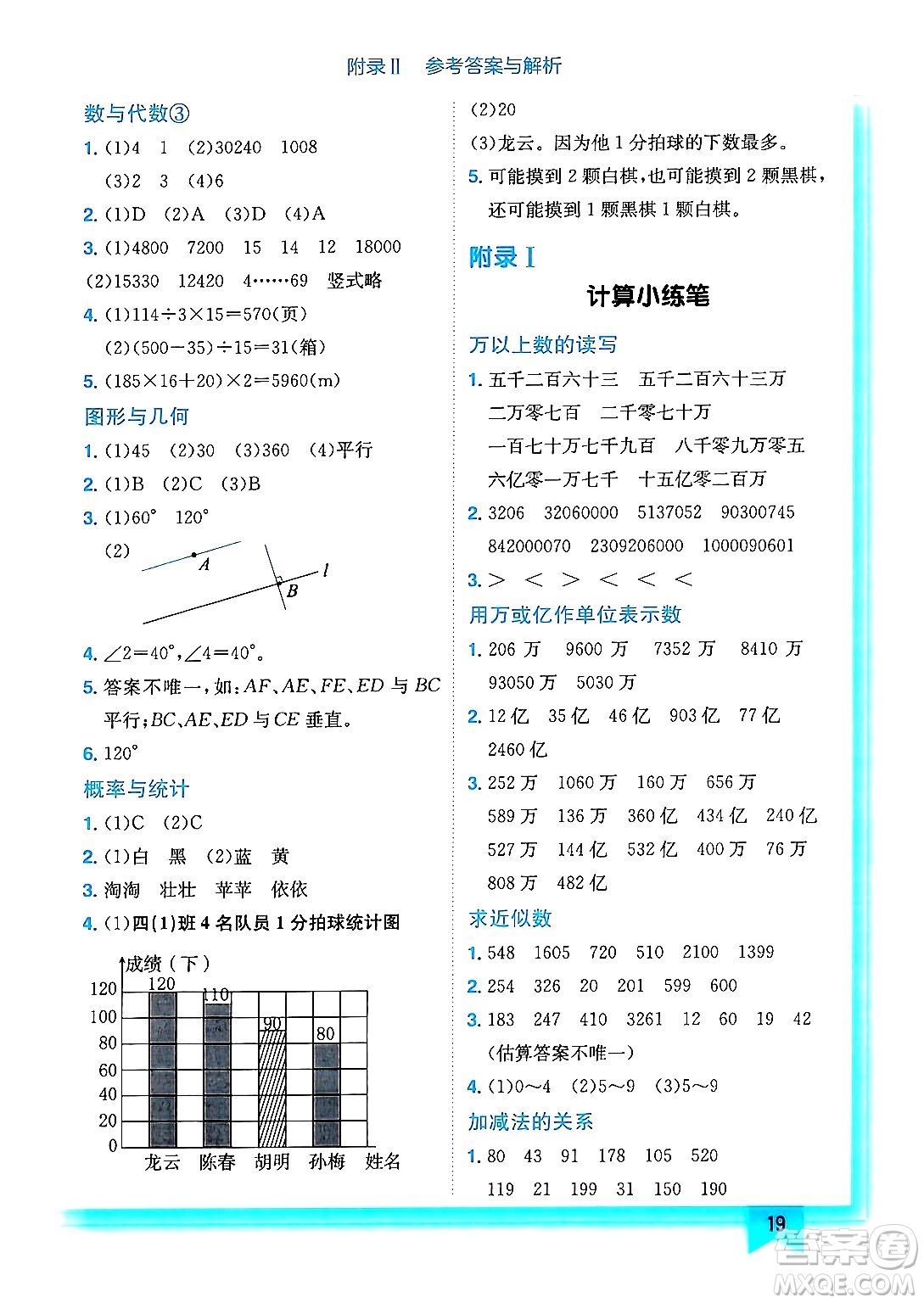 龍門書局2024年秋黃岡小狀元作業(yè)本四年級數(shù)學(xué)上冊西師版答案